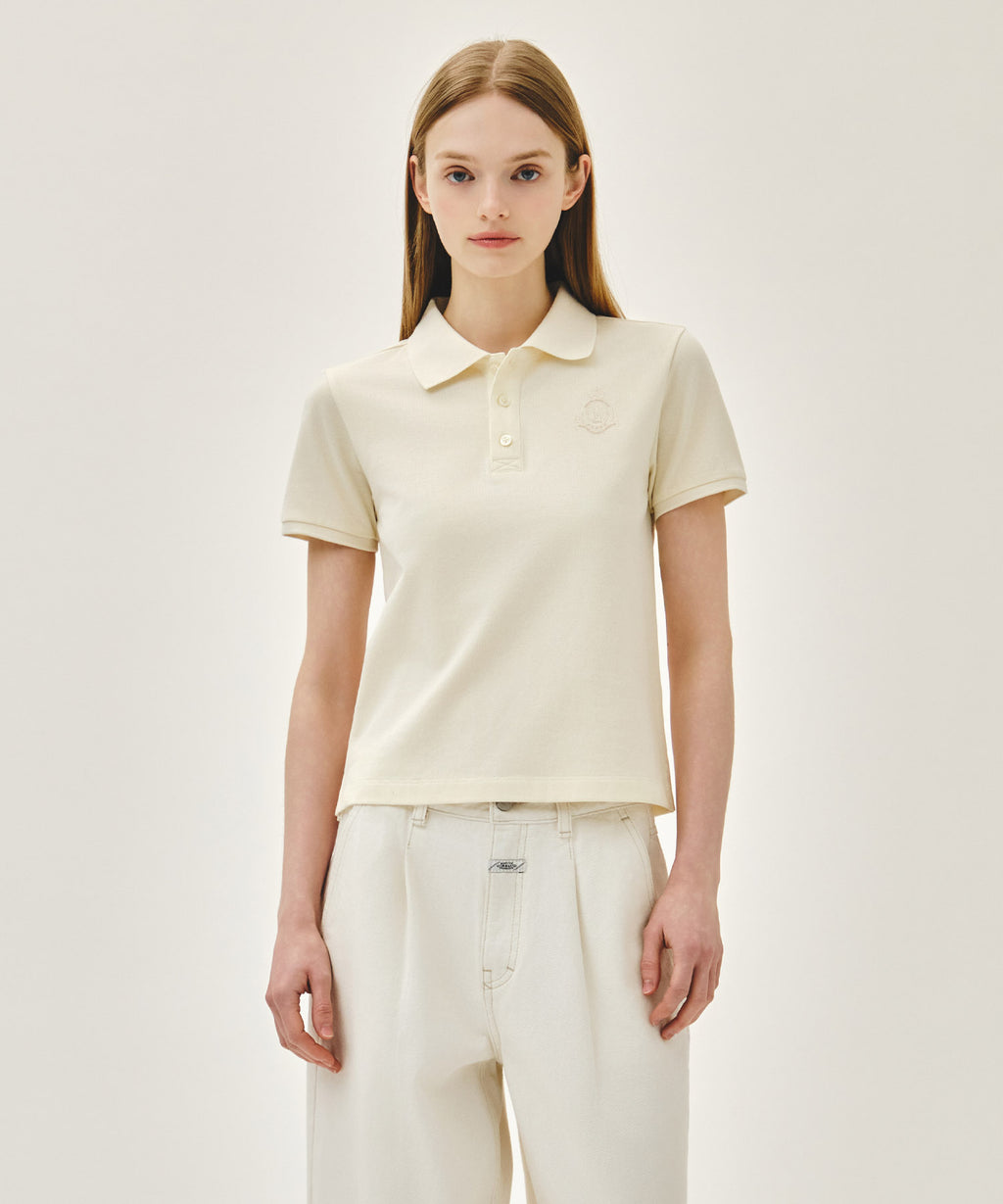 Marithe & Francois Girbaud - Emblem Pk Collar Tee (Ivory) product image 1 | TRAB K-Fashion Australia