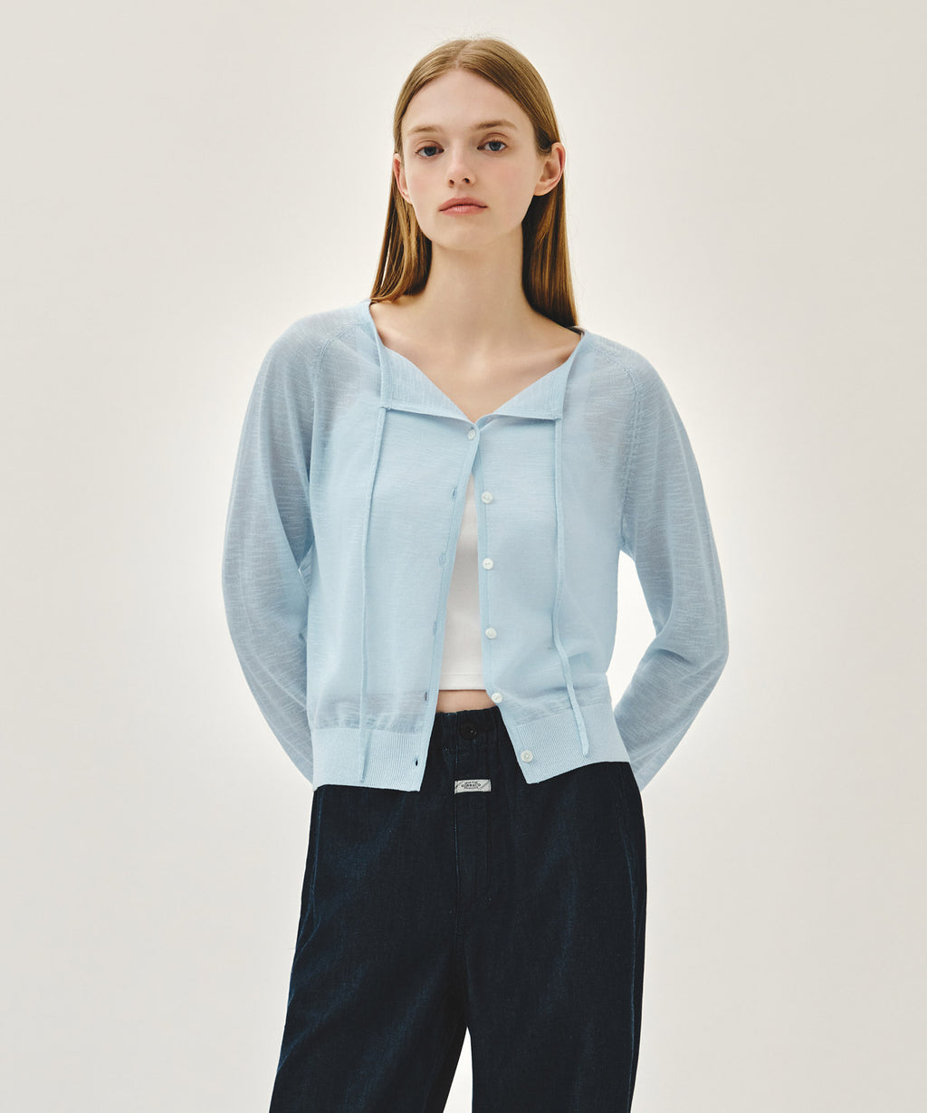 Marithe & Francois Girbaud - Sheer Knit Cardigan (Sky Blue) product image 1 | TRAB K-Fashion Australia