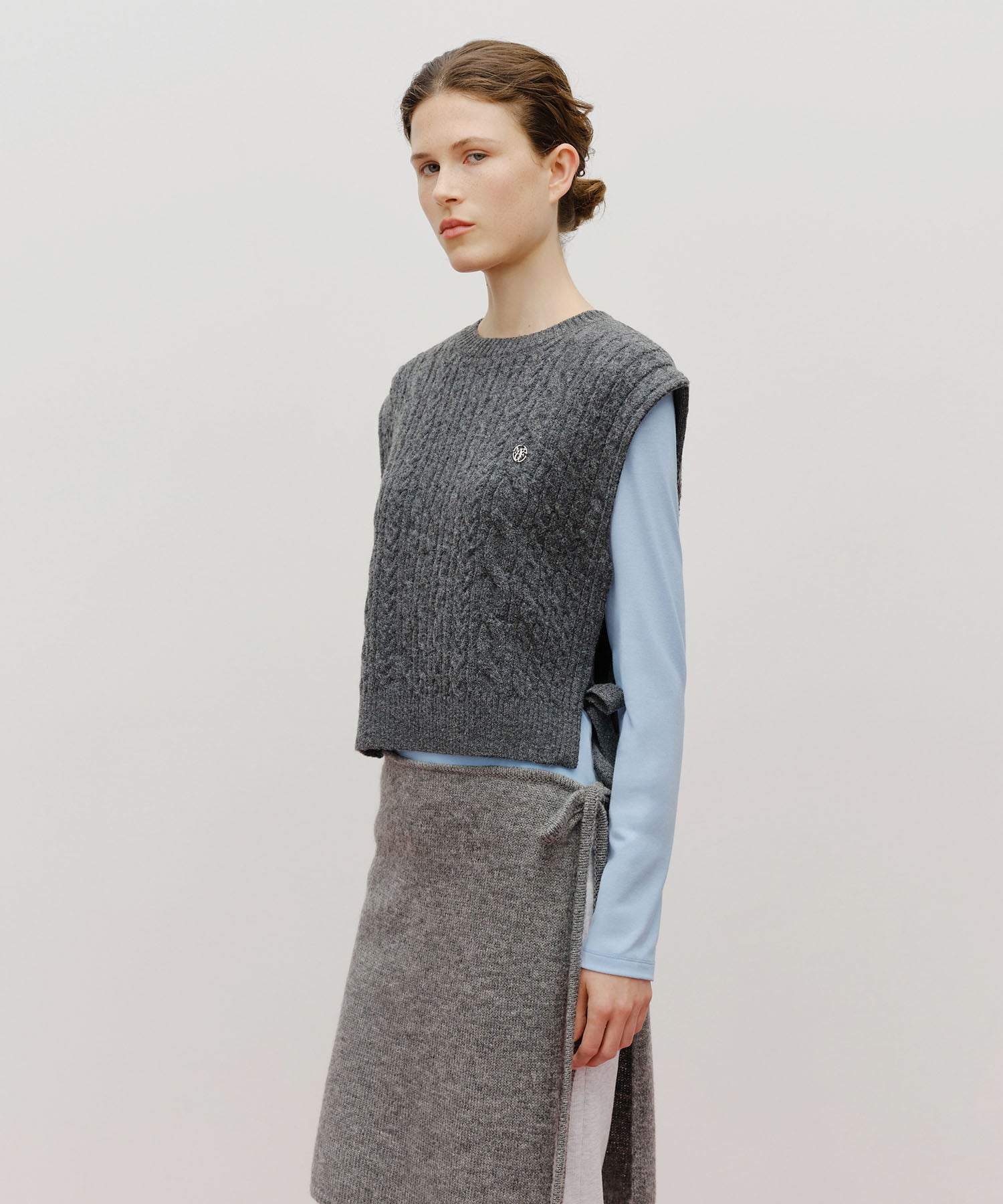 Marithe & Francois Girbaud - Side Ribbon Knit Vest (Charcoal) product image 1 | TRAB K-Fashion Australia
