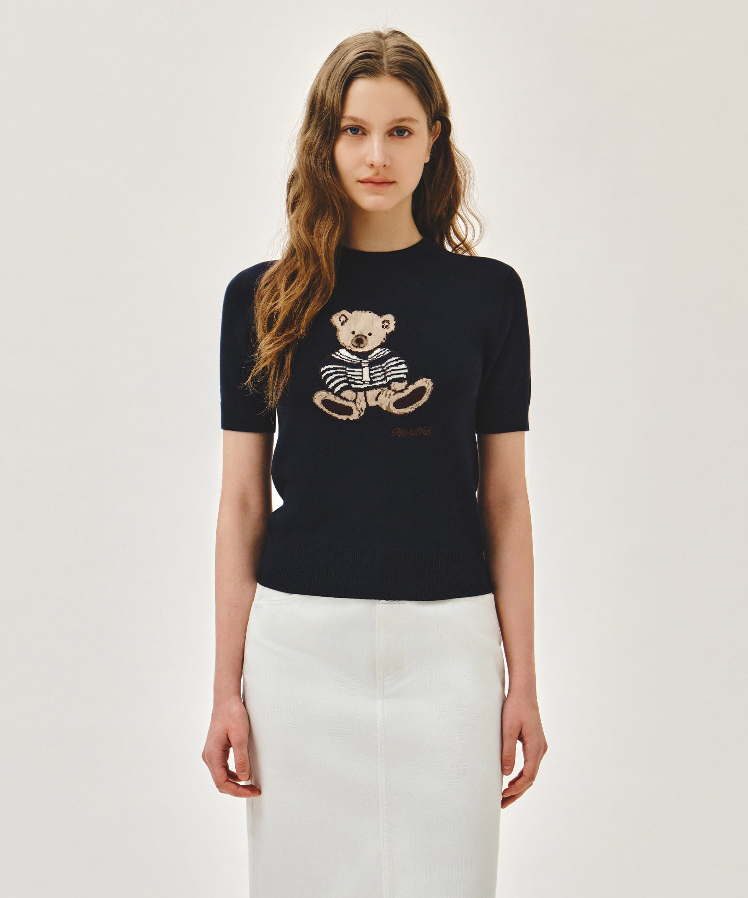 Marithe & Francois Girbaud - Doodle Bear Half Knit Pullover (Navy) product image 1 | TRAB K-Fashion Australia