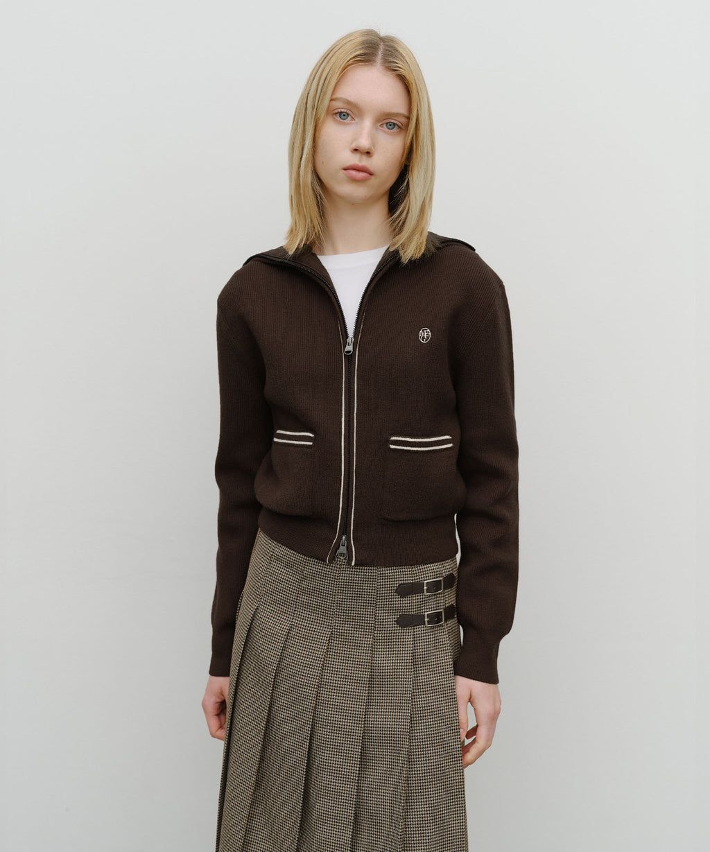 Marithe & Francois Girbaud - Big Collar Zip-up Cardigan (Brown) product image 1 | TRAB K-Fashion Australia
