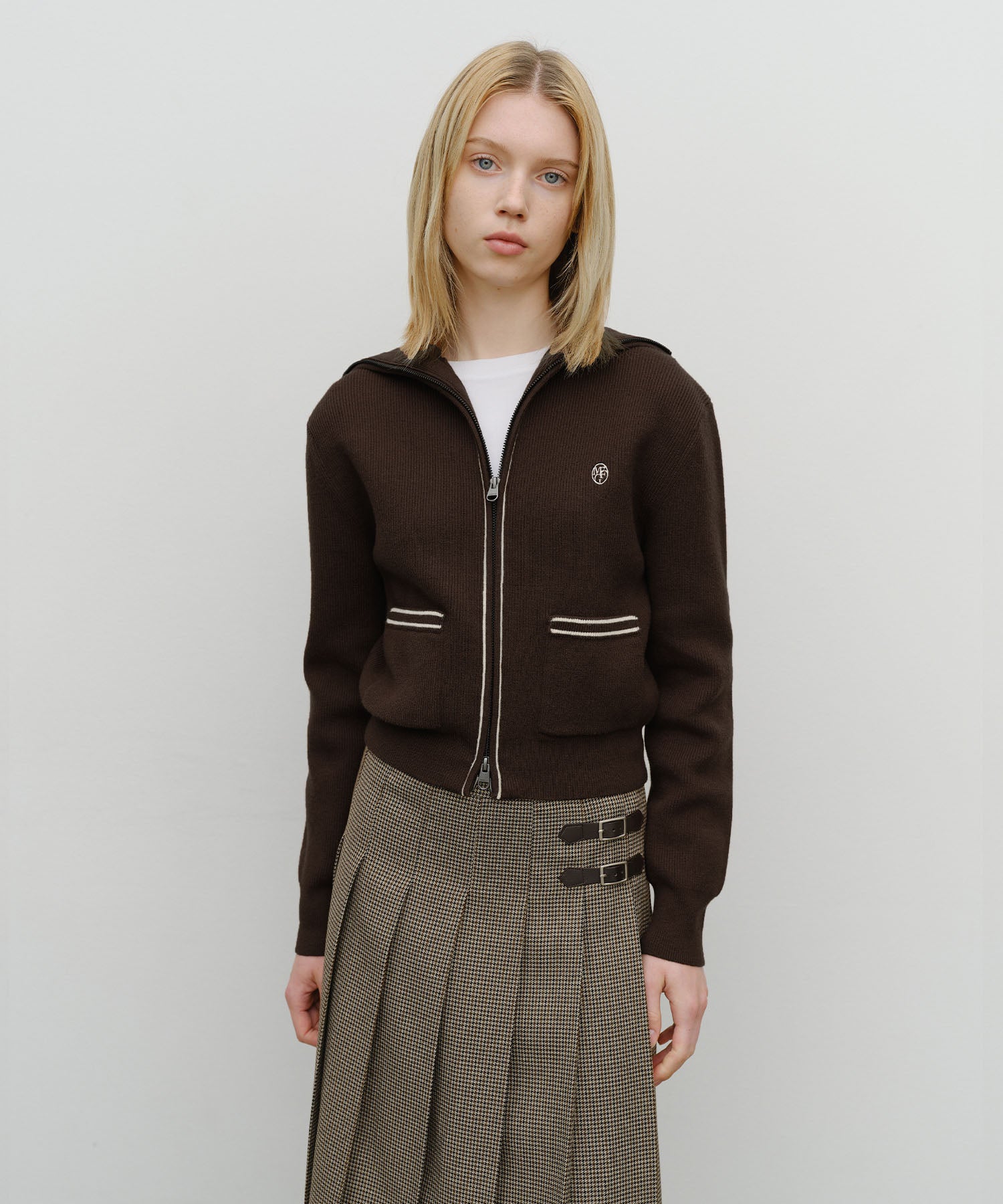 Marithe & Francois Girbaud - Big Collar Zip-up Cardigan (Brown) product image 1 | TRAB K-Fashion Australia