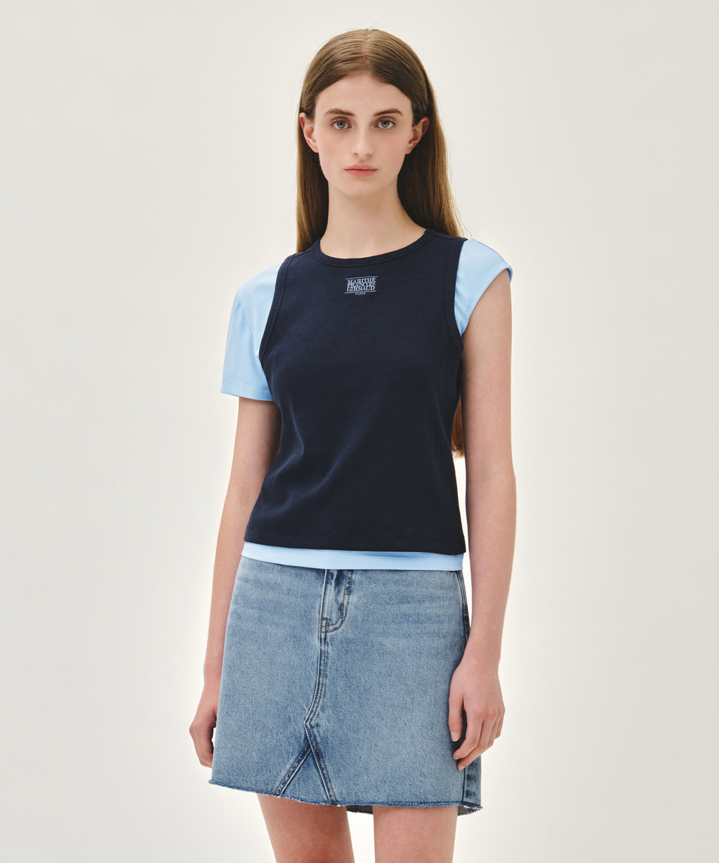 Marithe & Francois Girbaud - Small Classic Logo One Shoulder Layered Tee (Sky Blue) product image 1 | TRAB K-Fashion Australia