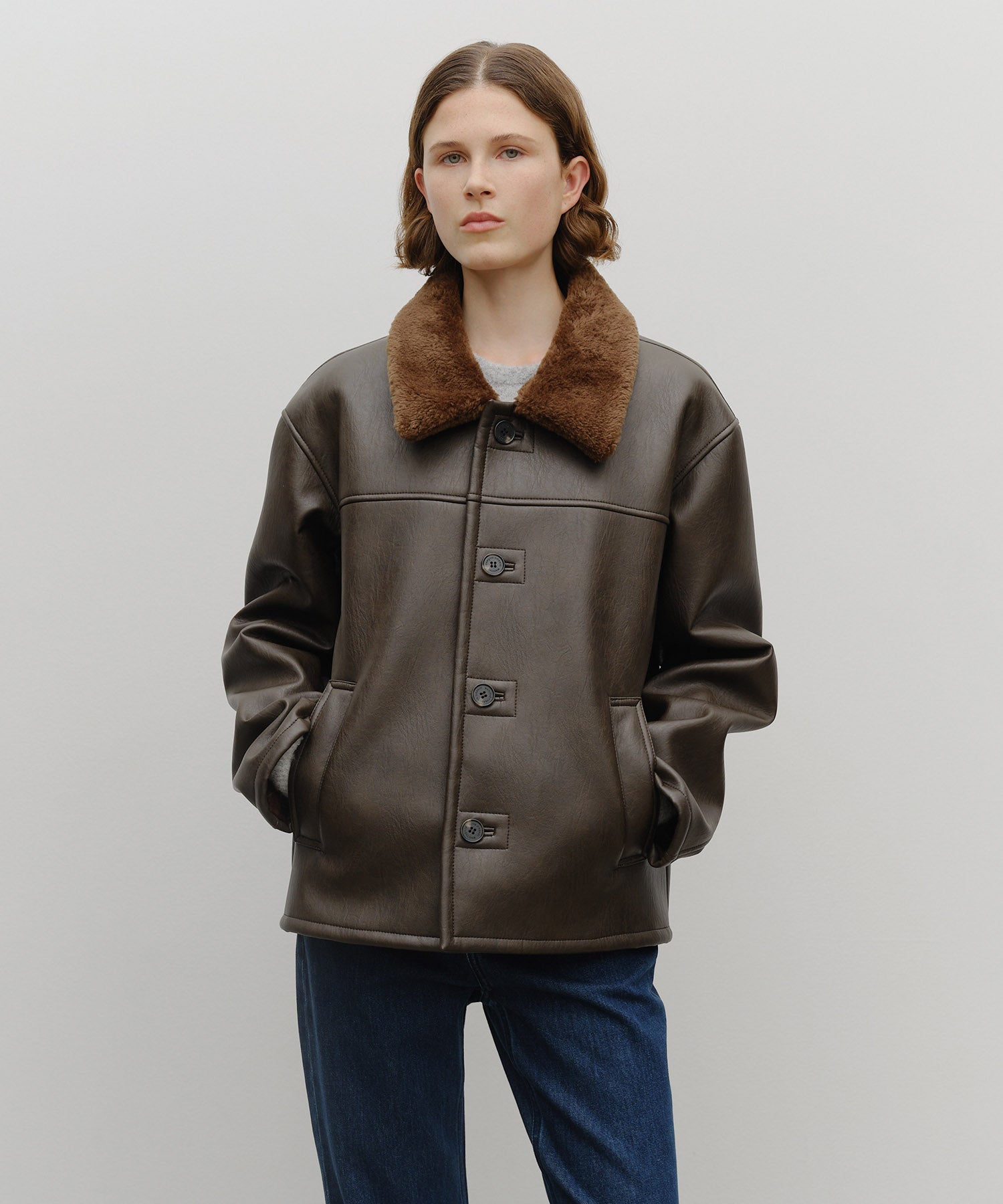 Marithe & Francois Girbaud - Faux Leather Over Fit Mustang Jacket (Brown) product image 4 | TRAB K-Fashion Australia