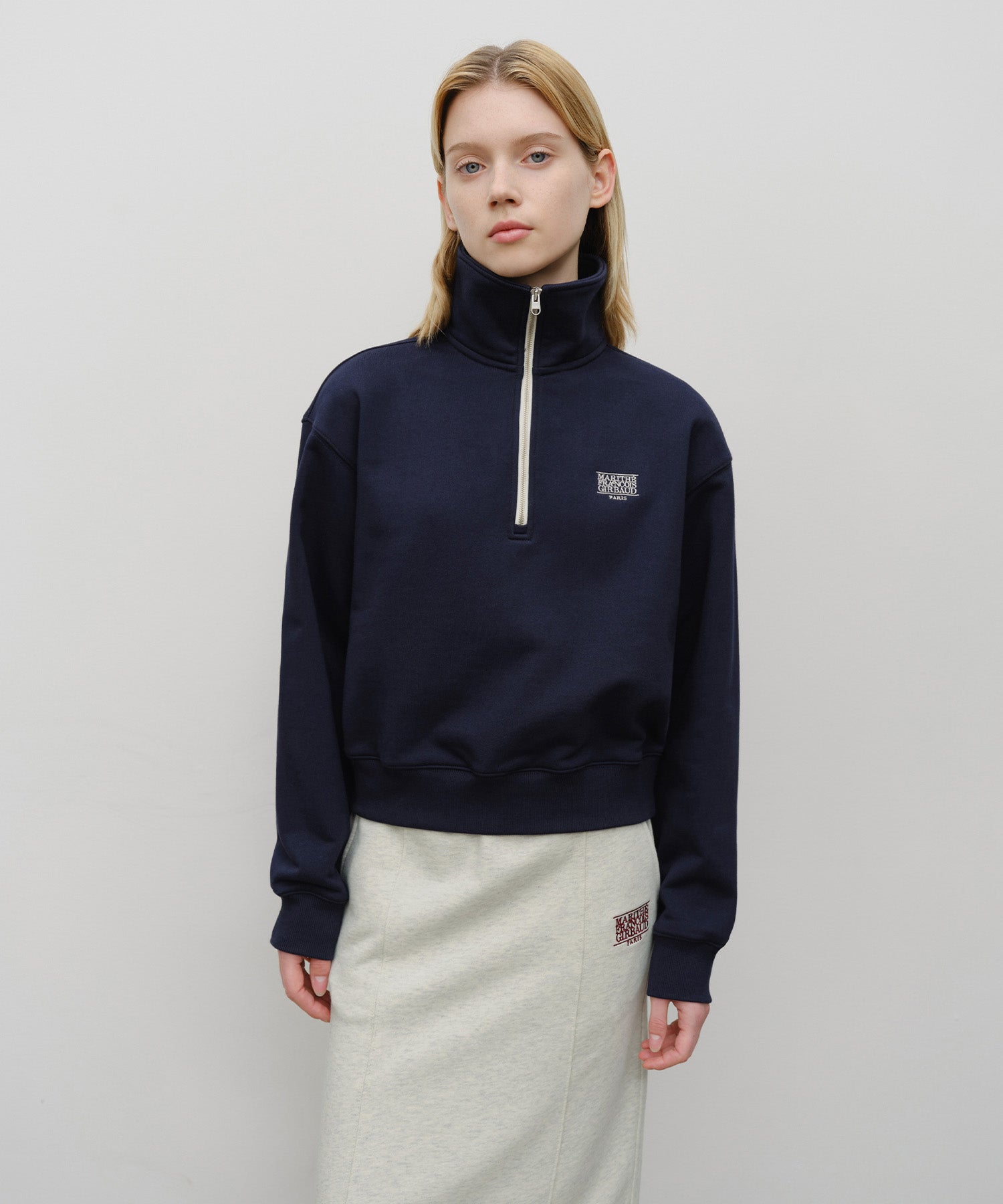 Marithe & Francois Girbaud - Classic Logo Half Zipup Crop Sweatshirt (Navy) product image 1 | TRAB K-Fashion Australia
