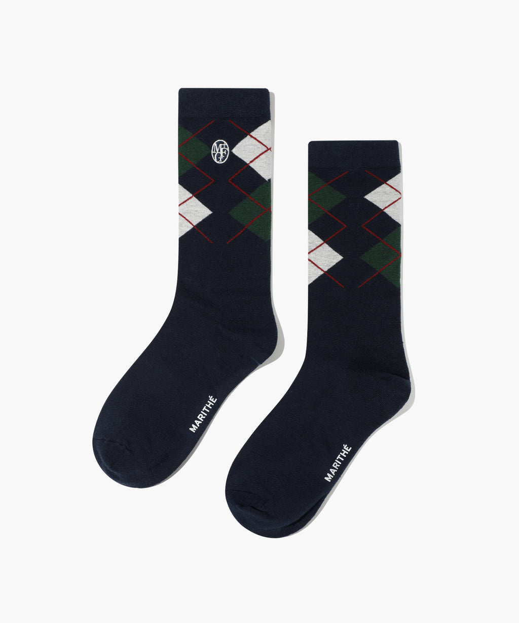 Marithe & Francois Girbaud - Circle Logo Argyle Socks (Navy) product image 1 | TRAB K-Fashion Australia