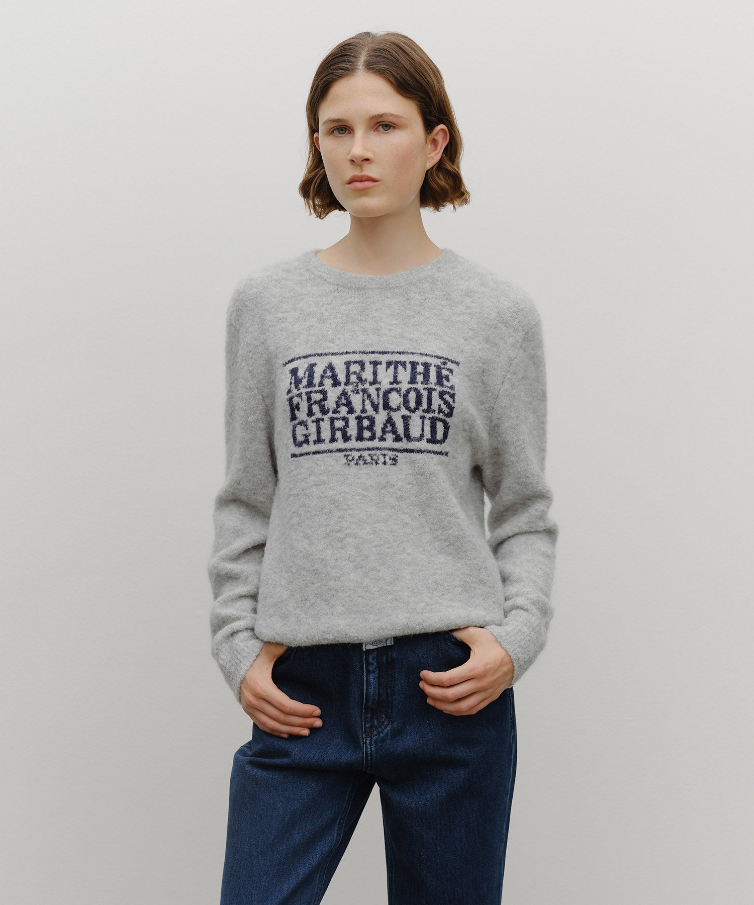 Marithe & Francois Girbaud - Boucle Classic Logo Knit Pullover (Light Gray) product image 1 | TRAB K-Fashion Australia