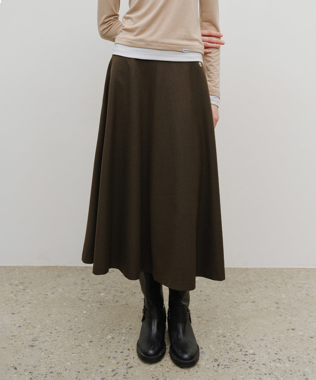 Marithe & Francois Girbaud - Long Flare Skirt (Brown) product image 1 | TRAB K-Fashion Australia