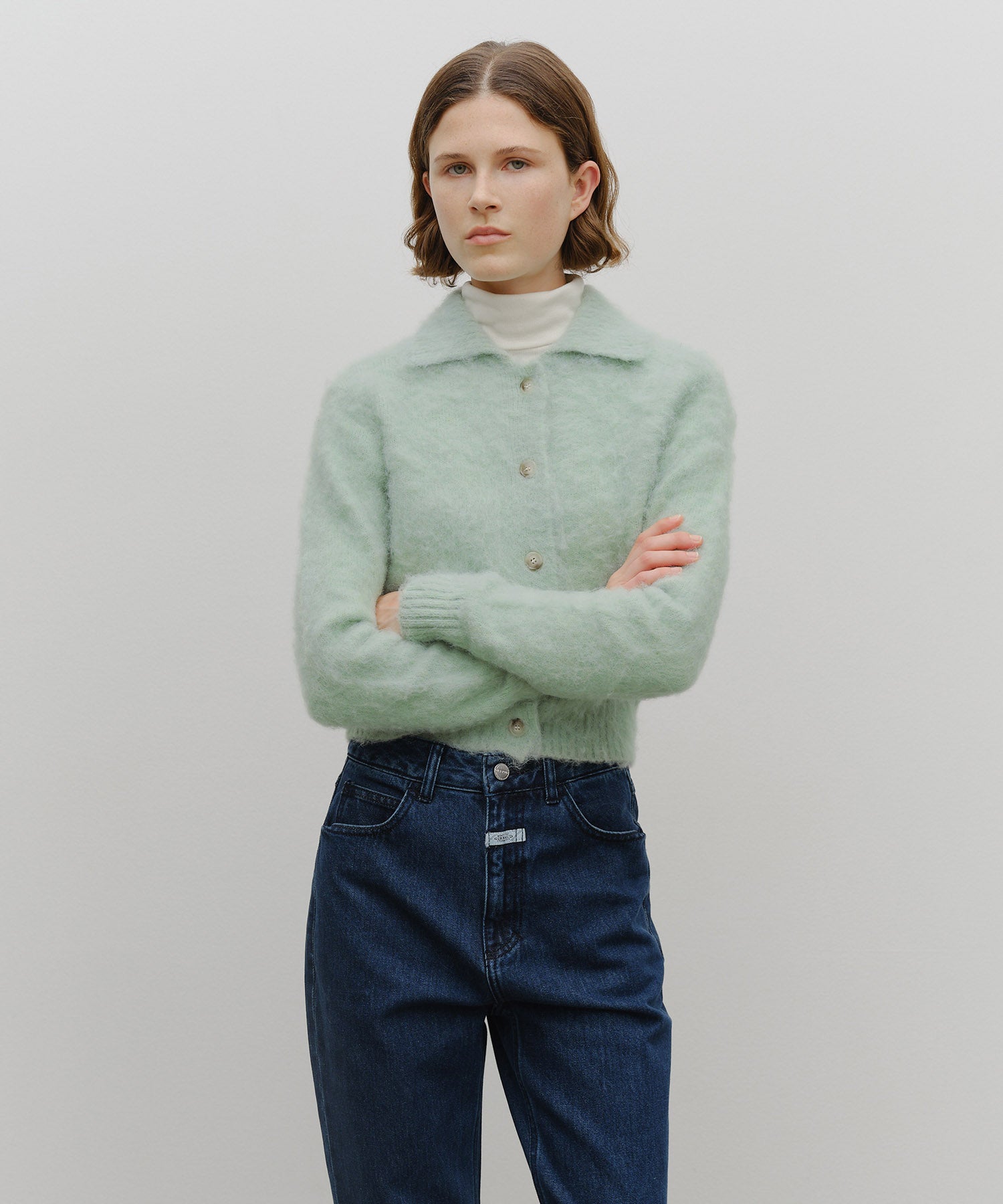 Marithe & Francois Girbaud - Hairy Collar Cardigan (Mint) product image 4 | TRAB K-Fashion Australia