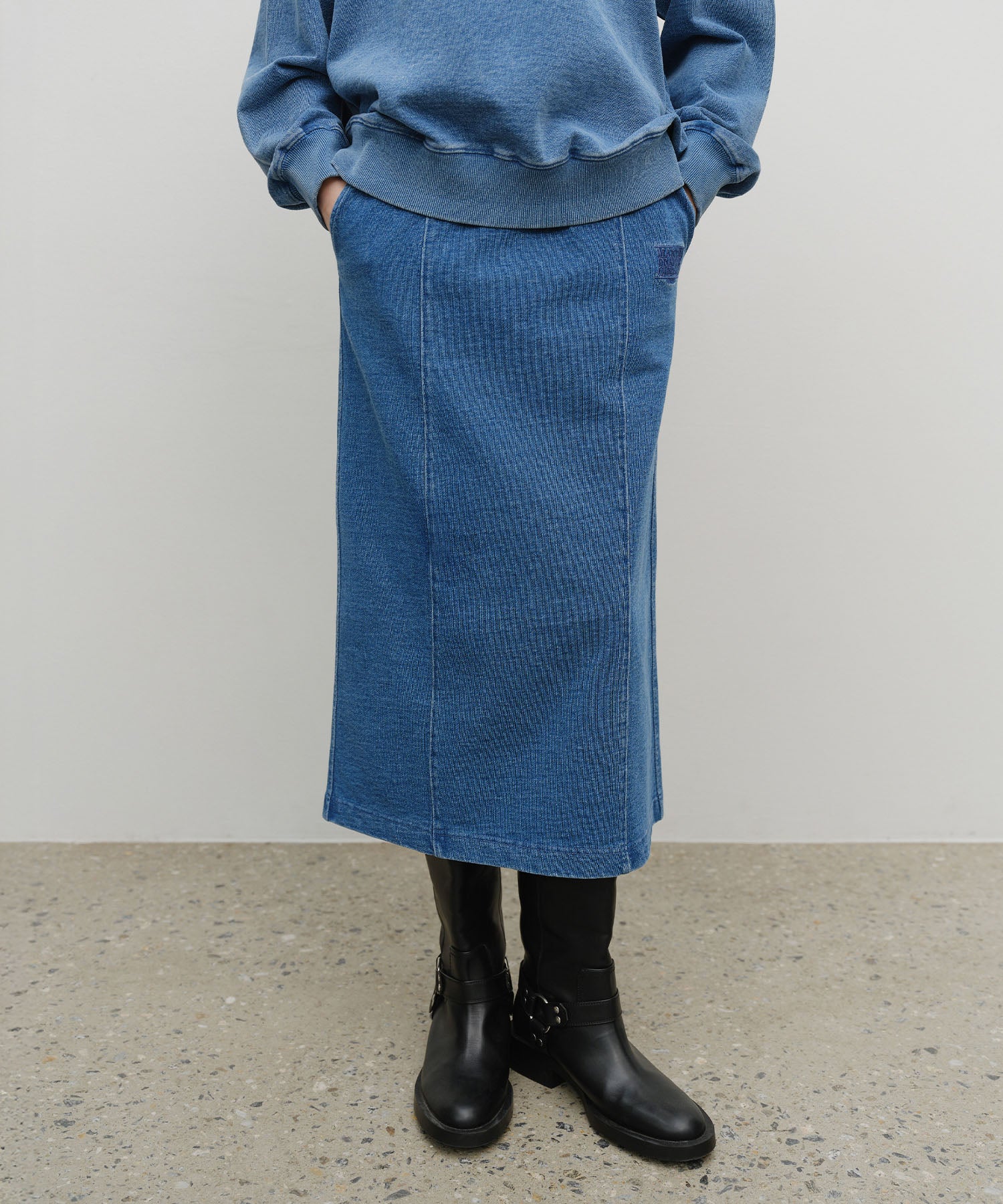 Marithe & Francois Girbaud - Embroidery Classic Logo Sweat Skirt (Blue) product image 1 | TRAB K-Fashion Australia