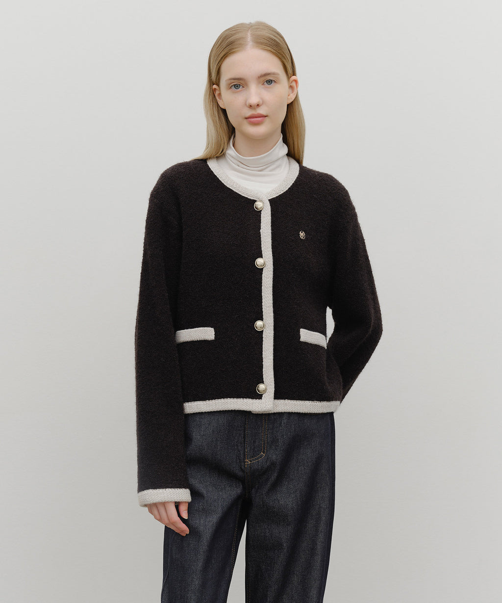 Marithe & Francois Girbaud - Boucle Knit Round Neck Cardigan (Black) product image 1 | TRAB K-Fashion Australia