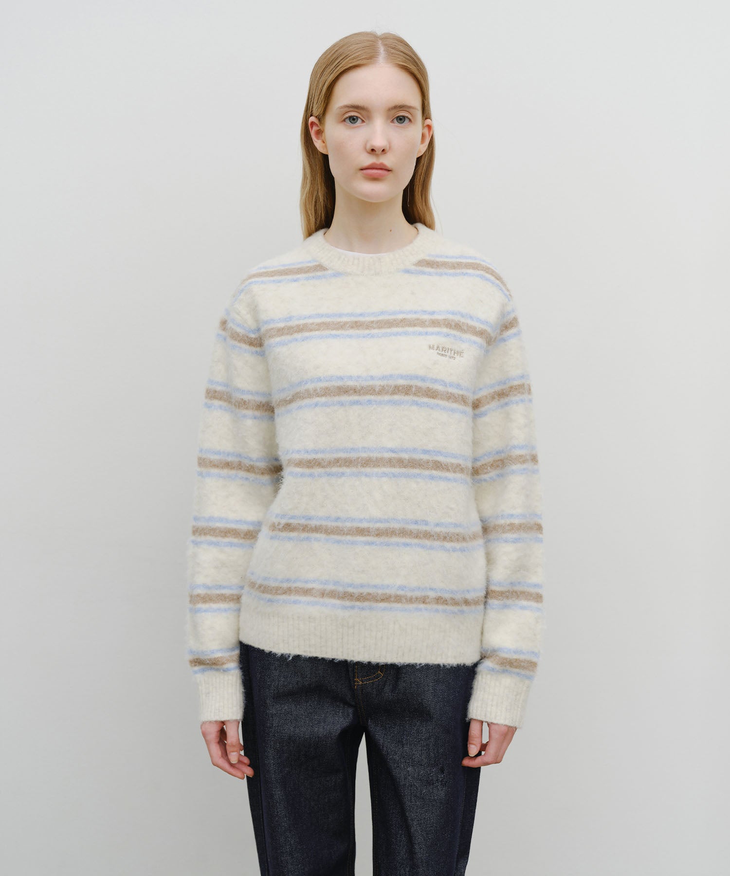 Marithe & Francois Girbaud - Multi Stripe Knit Pullover (Ivory) product image 1 | TRAB K-Fashion Australia