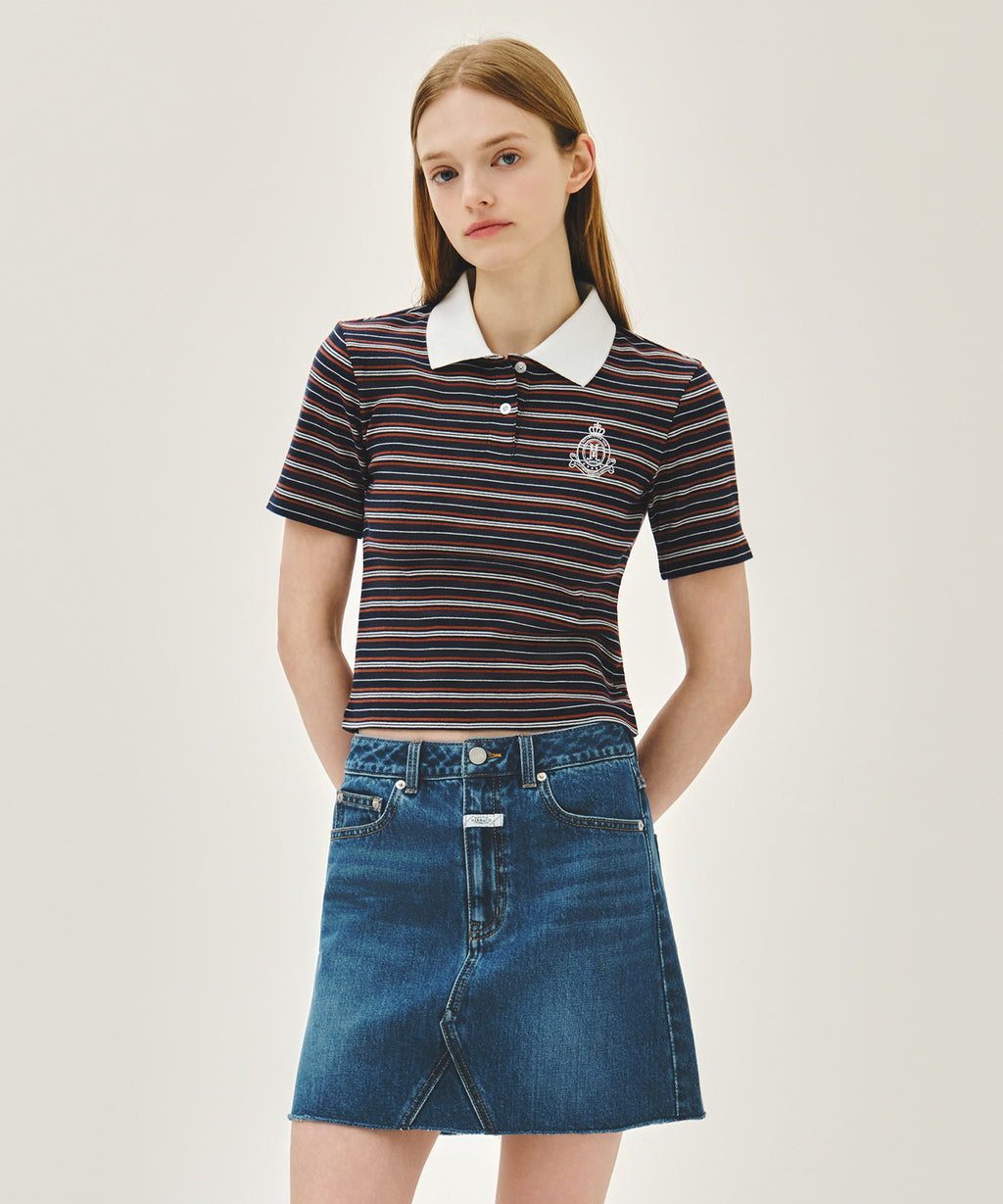 Marithe & Francois Girbaud - Stripe Slim Crop Collar Tee (Navy) product image 1 | TRAB K-Fashion Australia