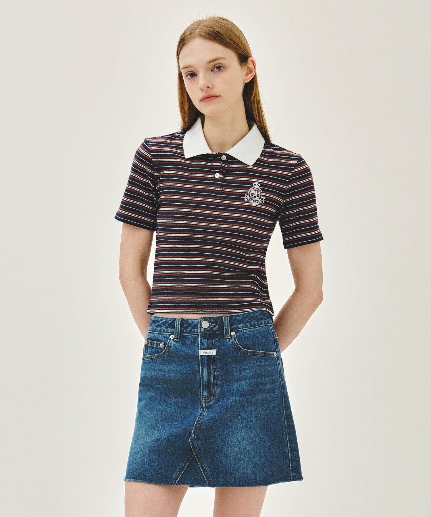 Marithe & Francois Girbaud - Stripe Slim Crop Collar Tee (Navy) product image 1 | TRAB K-Fashion Australia