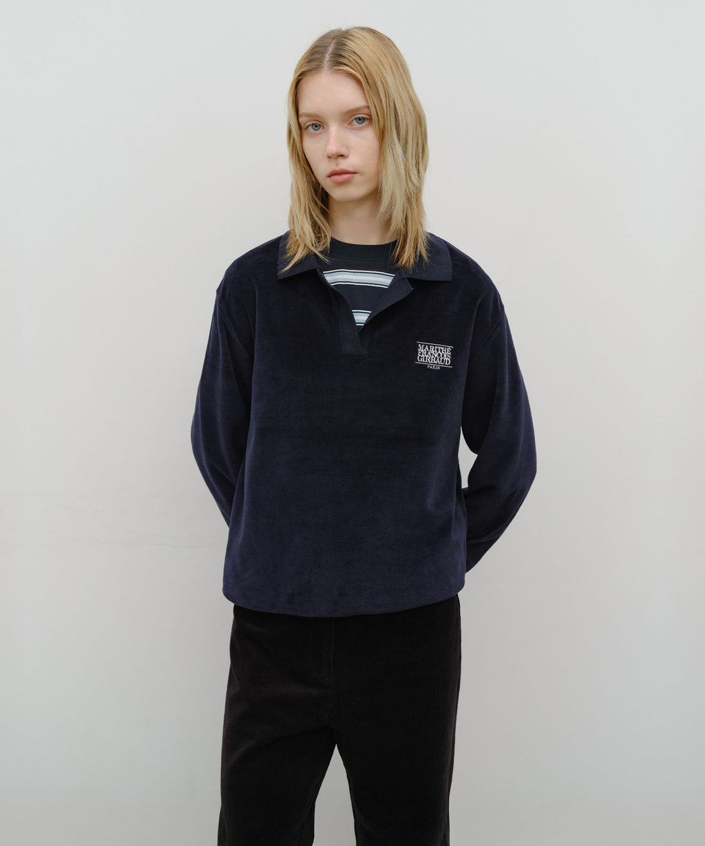 Marithe & Francois Girbaud - Classic Logo Collared Velour Sweatshirt (Navy) product image 1 | TRAB K-Fashion Australia