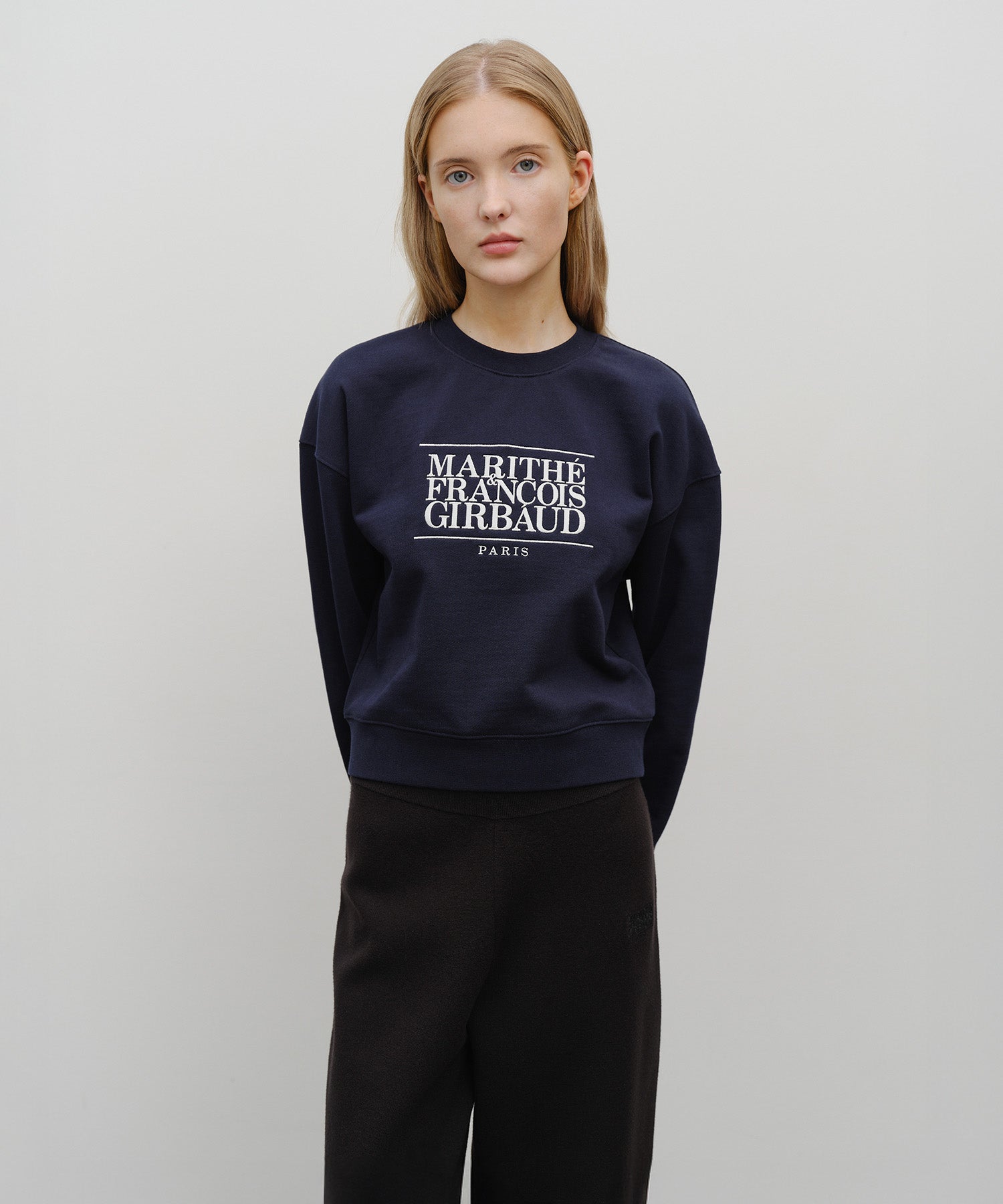 Marithe & Francois Girbaud - Classic Logo Crop Sweatshirt (Navy) product image 1 | TRAB K-Fashion Australia