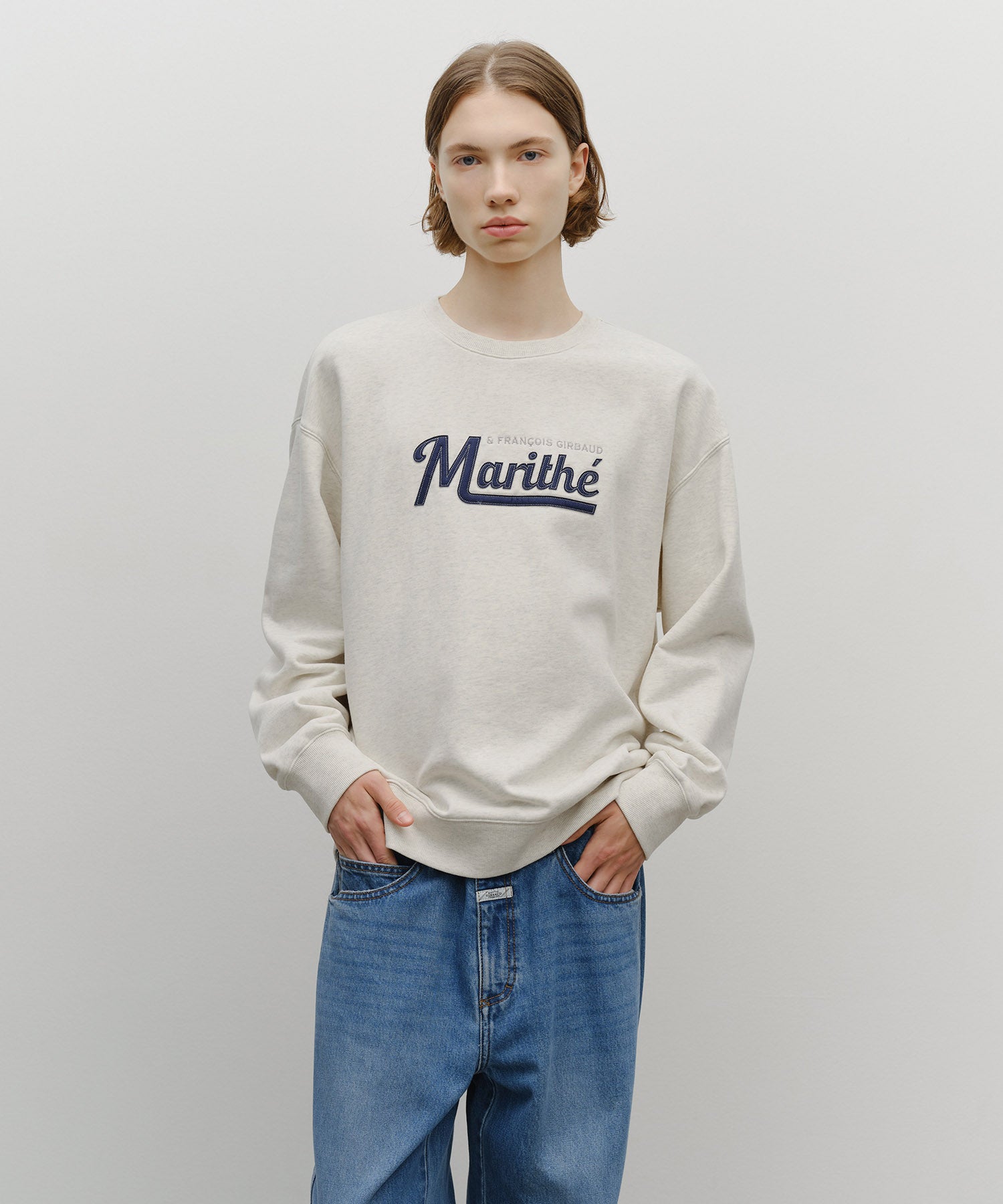 Marithe & Francois Girbaud - Applique Logo Oversized Sweatshirt (brushed) (Oatmeal) product image 2 | TRAB K-Fashion Australia