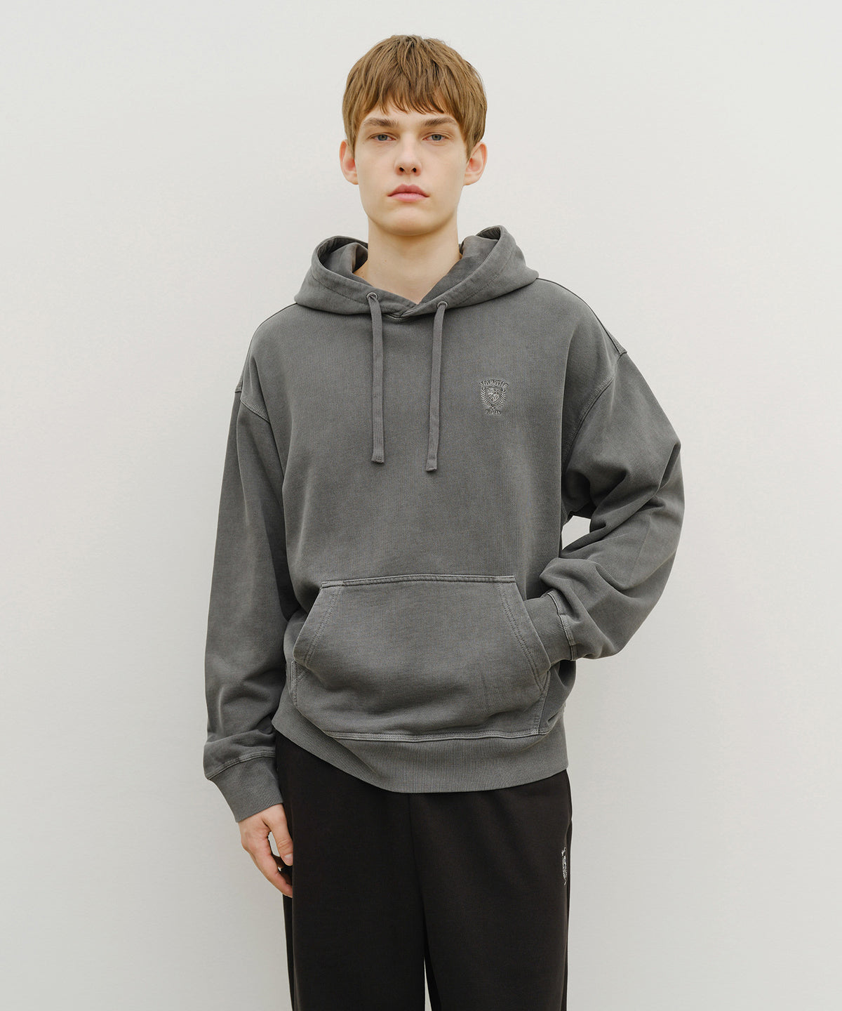 Marithe & Francois Girbaud - Crest Logo Garment Dyed Oversized Hoodie (Charcoal) product image 1 | TRAB K-Fashion Australia