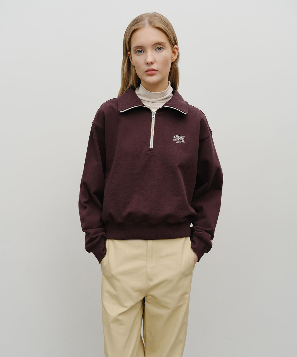 Marithe & Francois Girbaud - Classic Logo Half Zipup Crop Sweatshirt (Brown) product image 1 | TRAB K-Fashion Australia