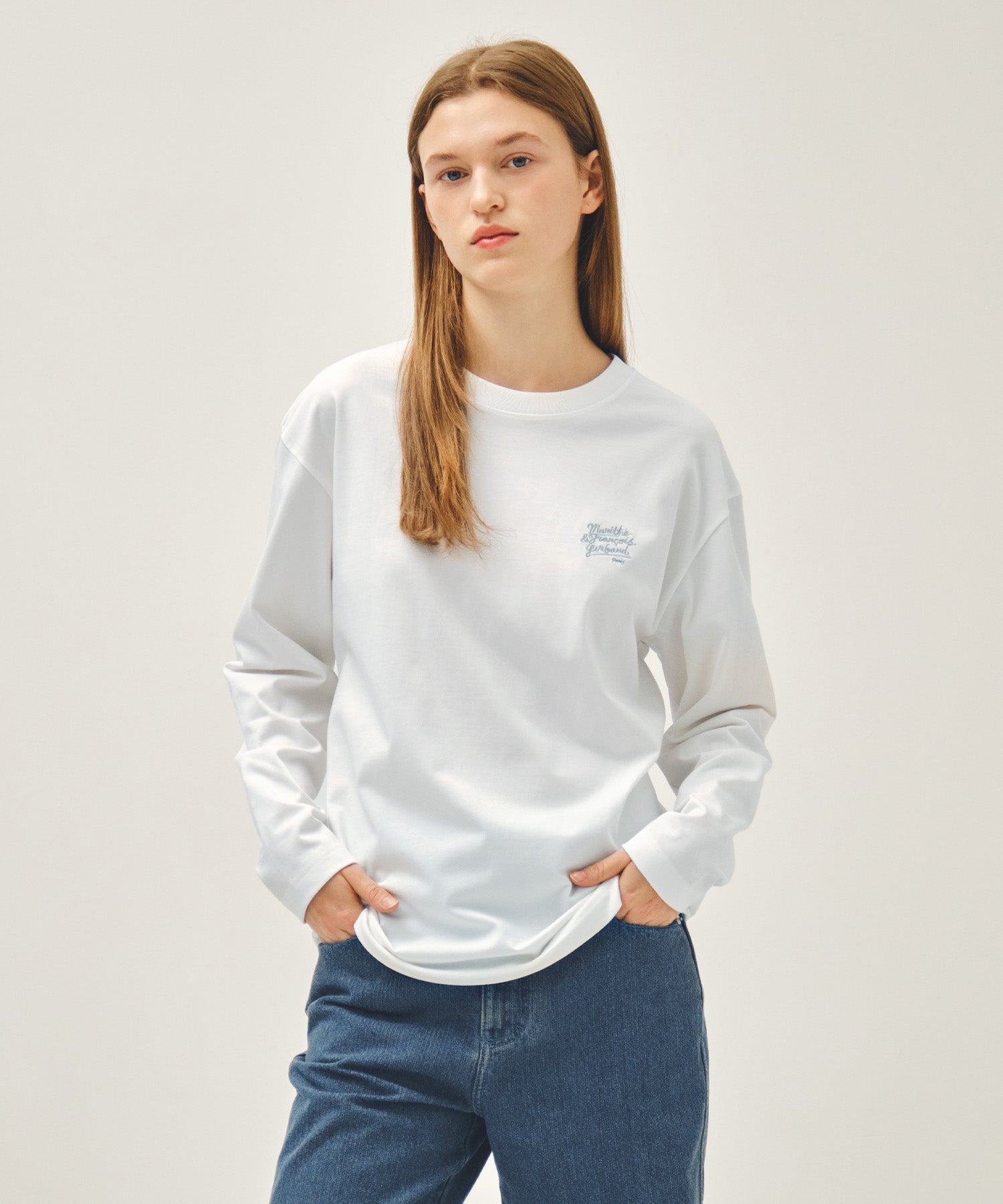 Marithe & Francois Girbaud - Back Drawing Logo Long Sleeve Tee (White) product image 1 | TRAB K-Fashion Australia