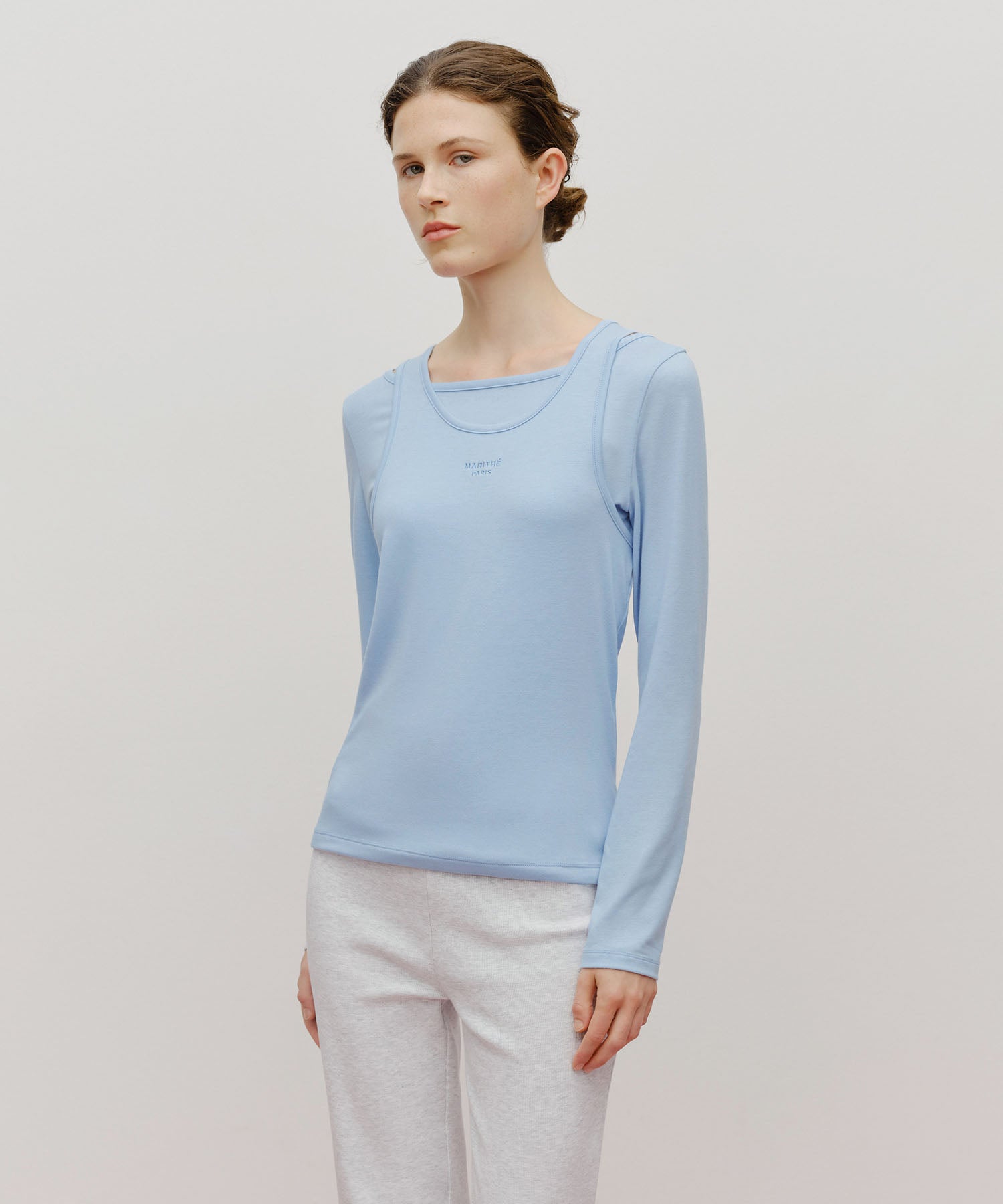Marithe & Francois Girbaud - Layered Jersey Long Sleeve (Sky Blue) product image 1 | TRAB K-Fashion Australia