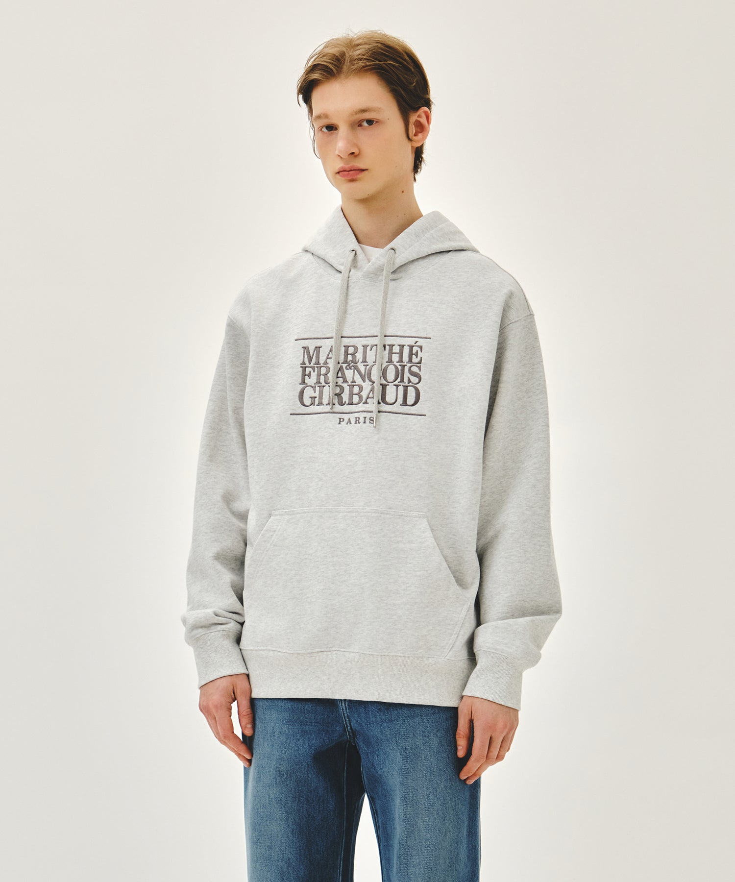 Marithe & Francois Girbaud - Classic Logo Embroidery Hoodie (Light Heather Gray) product image 1 | TRAB K-Fashion Australia