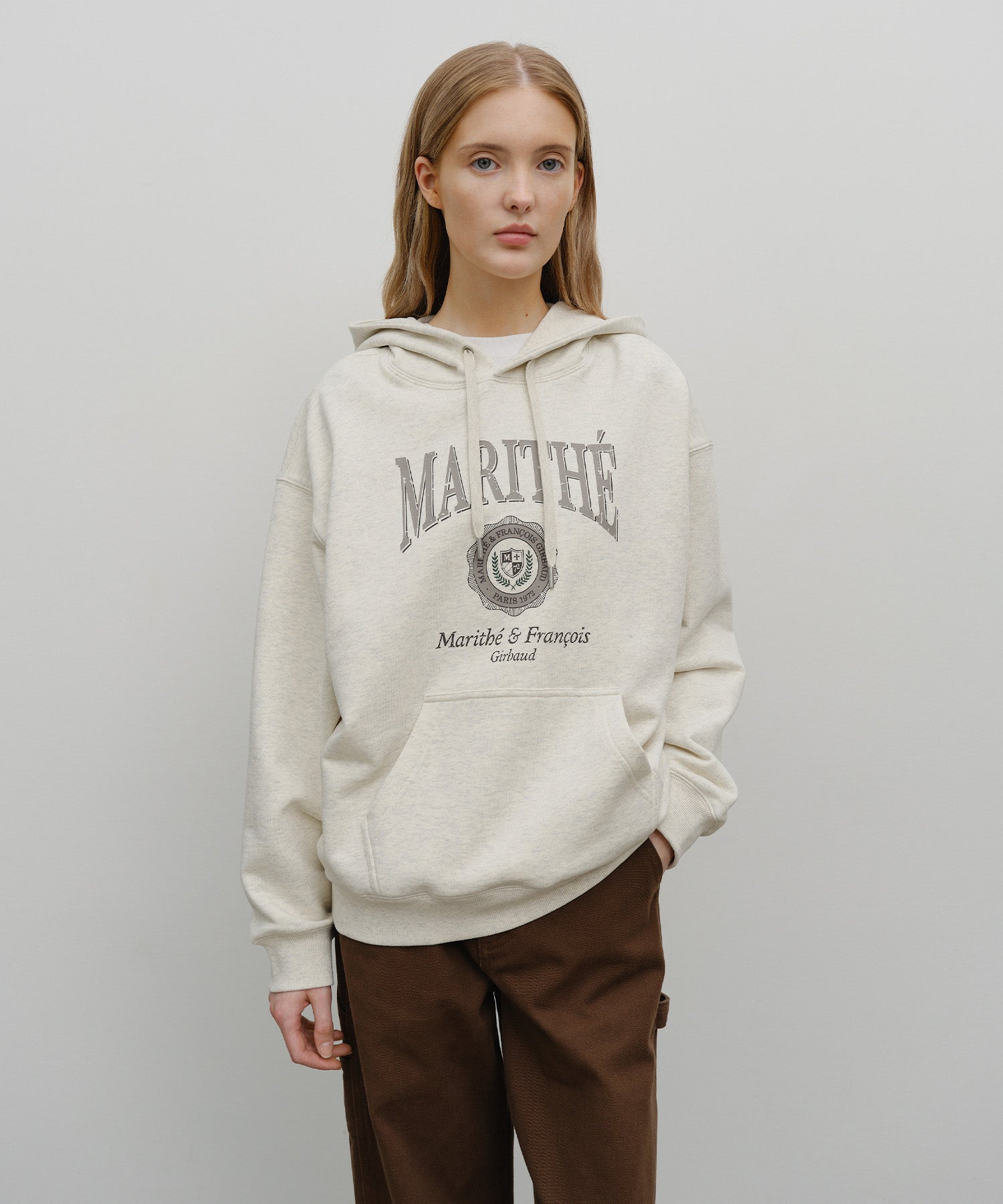 Marithe & Francois Girbaud - Crest Crack Logo Oversized Hoodie (Oatmeal) product image 1 | TRAB K-Fashion Australia
