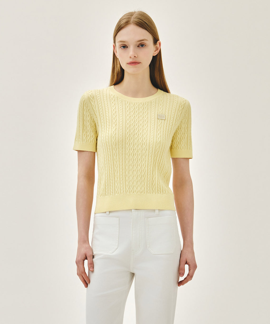 Marithe & Francois Girbaud - Cable Half Knit Pullover (Light Yellow) product image 1 | TRAB K-Fashion Australia
