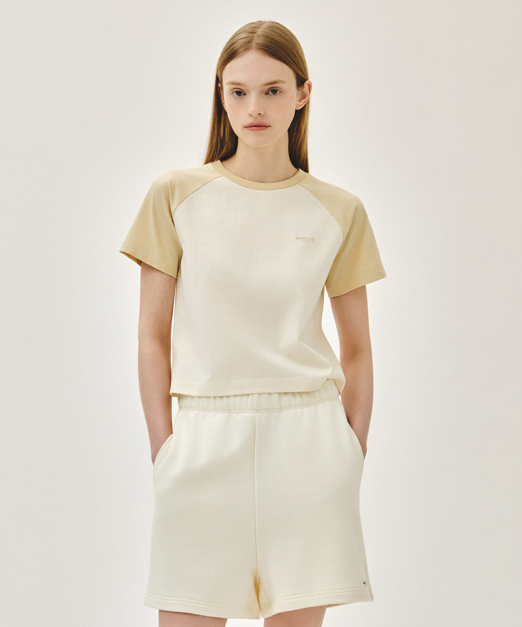 Marithe & Francois Girbaud - Small Regular Logo Raglan Crop Tee (Butter) product image 1 | TRAB K-Fashion Australia