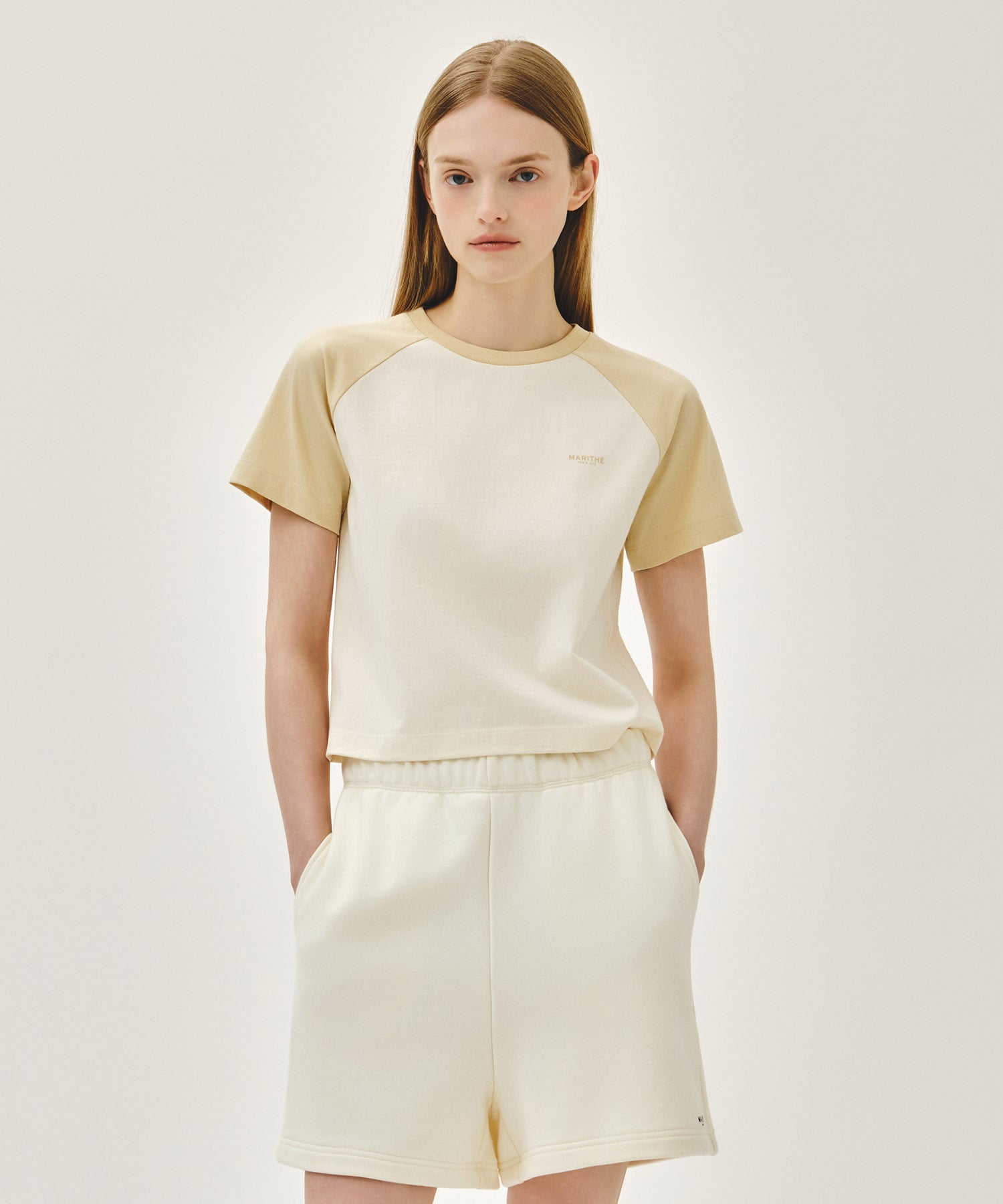 Marithe & Francois Girbaud - Small Regular Logo Raglan Crop Tee (Butter) product image 1 | TRAB K-Fashion Australia