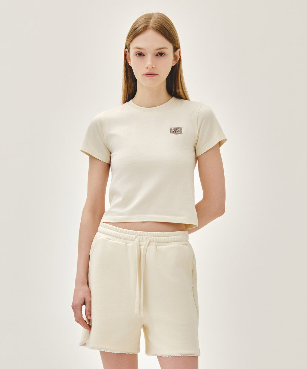 Marithe & Francois Girbaud - Antique Classic Logo Slim Crop Tee (Cream) product image 1 | TRAB K-Fashion Australia