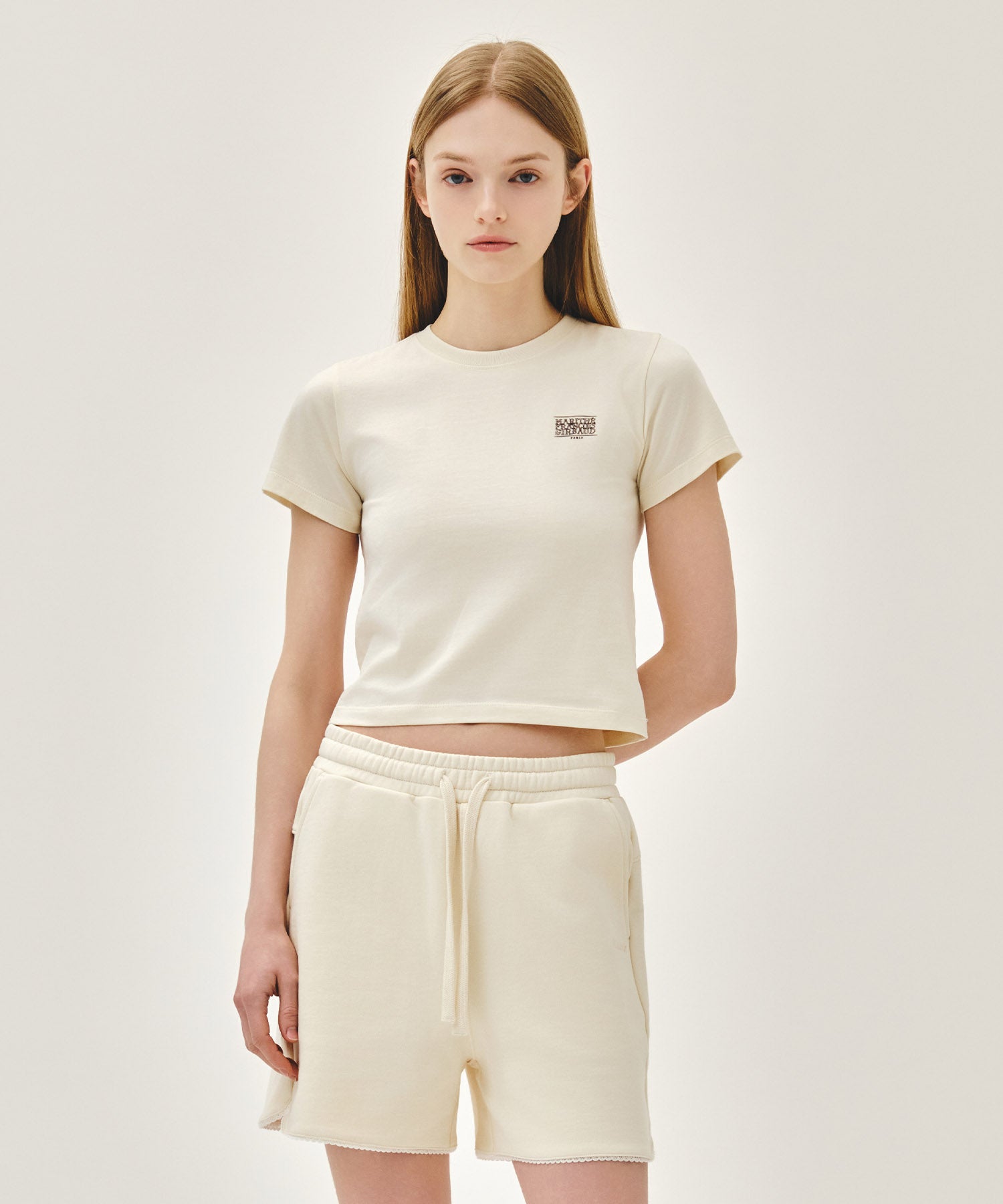 Marithe & Francois Girbaud - Antique Classic Logo Slim Crop Tee (Cream) product image 1 | TRAB K-Fashion Australia