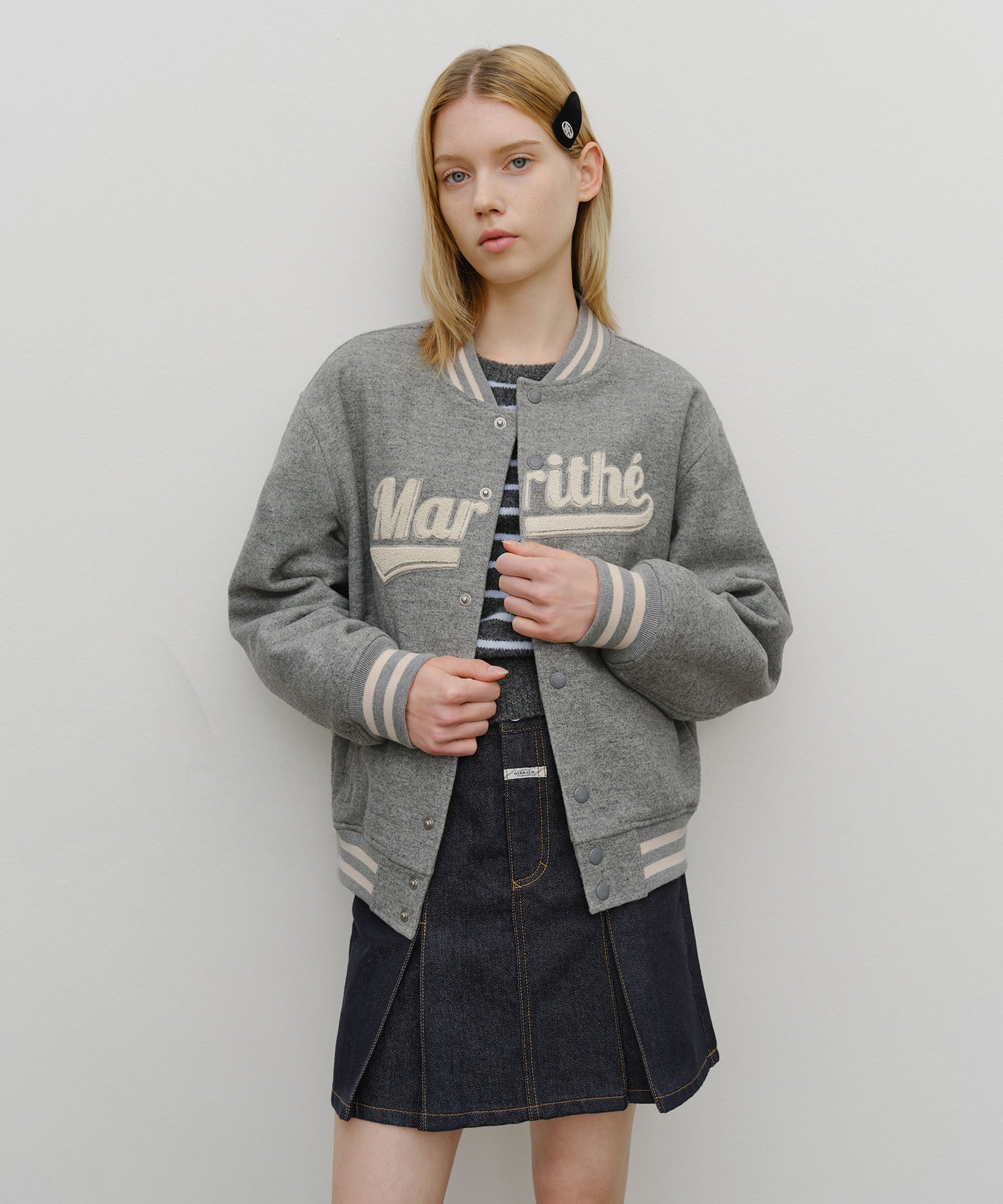 Marithe & Francois Girbaud - Wool Varsity Jacket (Heather Gray) product image 1 | TRAB K-Fashion Australia