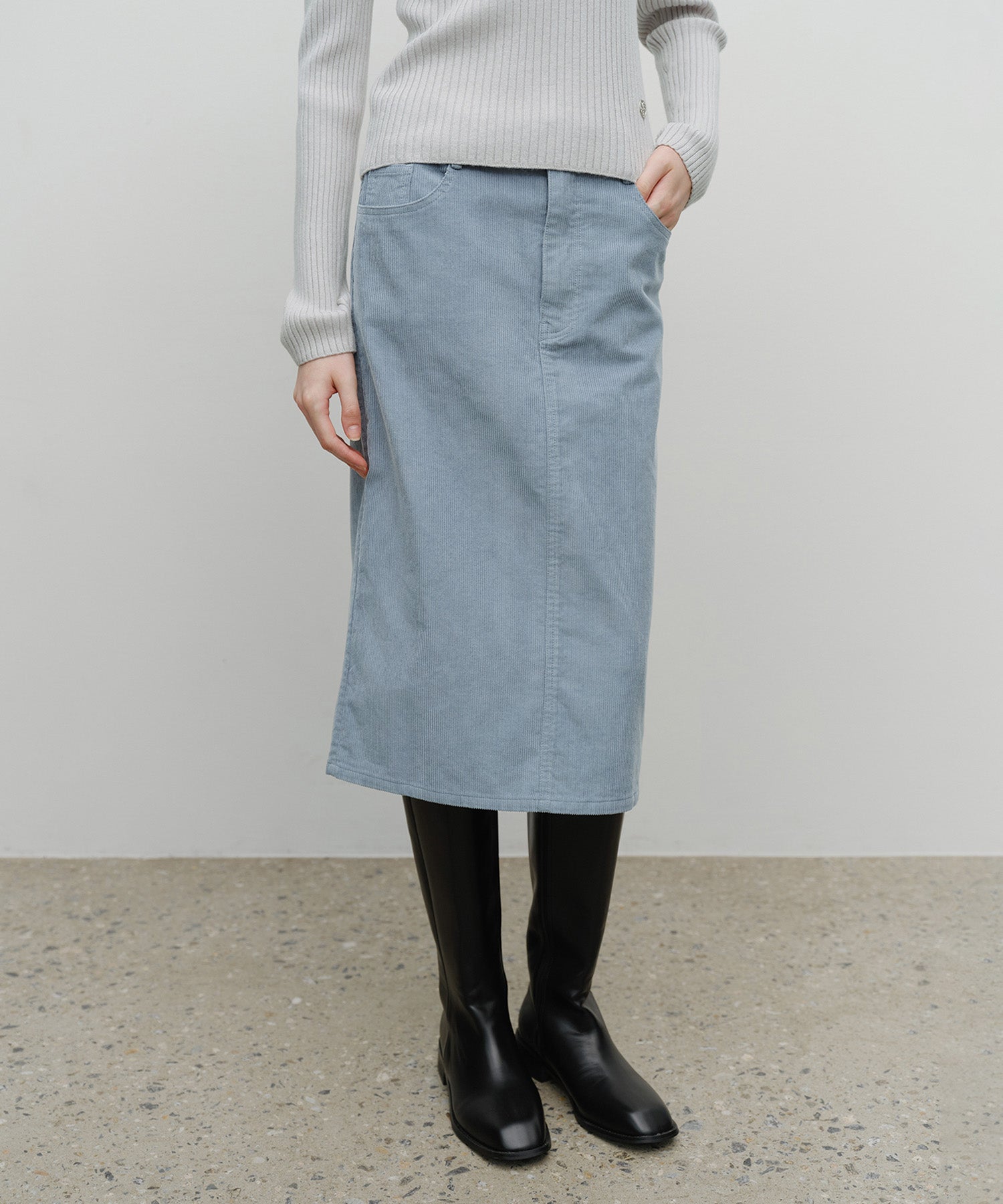 Marithe & Francois Girbaud - Classic Corduroy Midi Skirt (Sky Blue) product image 1 | TRAB K-Fashion Australia