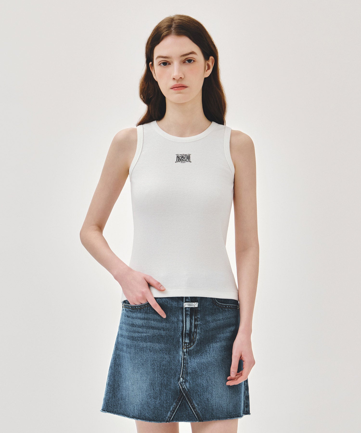 Marithe & Francois Girbaud - [Pre-order – Ships 2 Jul] Ribbon Classic Logo Sleeveless (White) product image 1 | TRAB K-Fashion Australia