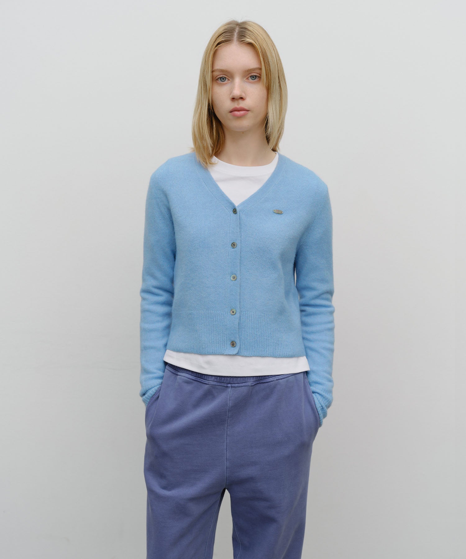 Marithe & Francois Girbaud - V-neck Crop Cardigan (Sky Blue) product image 1 | TRAB K-Fashion Australia