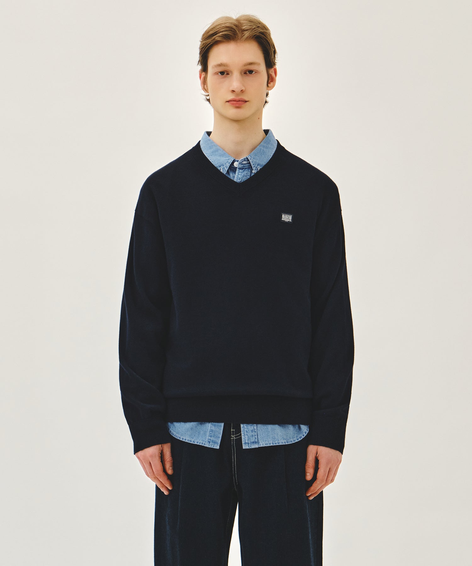 Marithe & Francois Girbaud - V-neck Knit Pullover (Navy) product image 1 | TRAB K-Fashion Australia