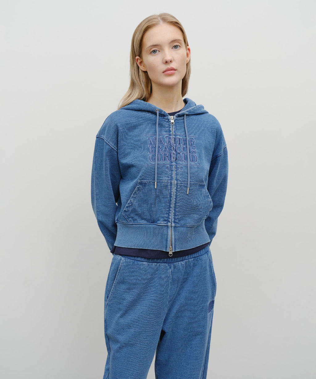 Marithe & Francois Girbaud - Embroidery Classic Logo Crop Hoodie Zipup (Blue) product image 1 | TRAB K-Fashion Australia
