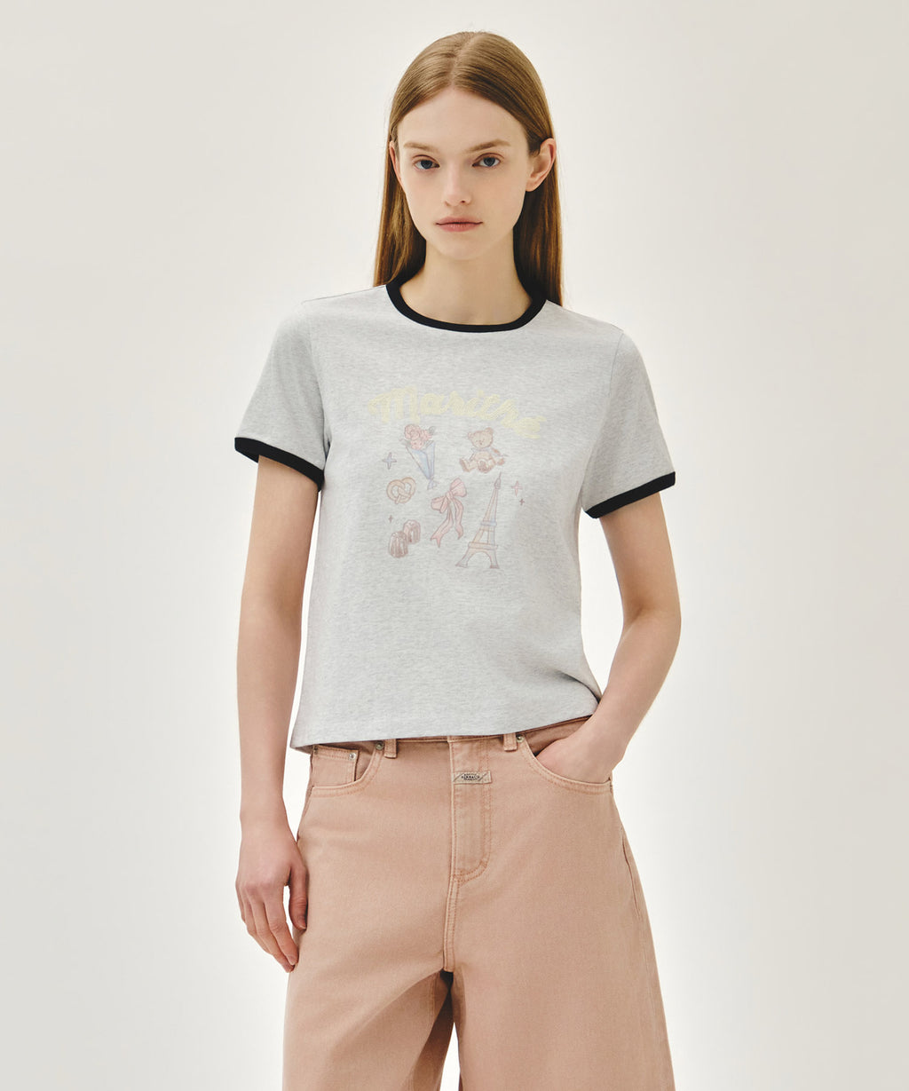 Marithe & Francois Girbaud - Paris Graphic Ringer Tee (Light Heather Gray) product image 1 | TRAB K-Fashion Australia