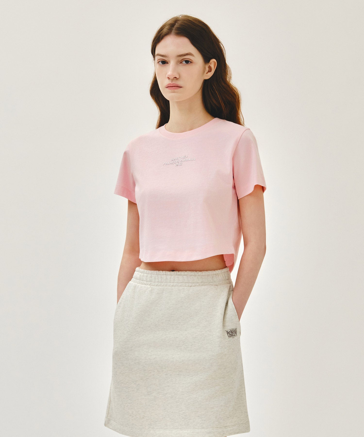 Marithe & Francois Girbaud - Silver Lettering Crop Tee (Pink) product image 1 | TRAB K-Fashion Australia