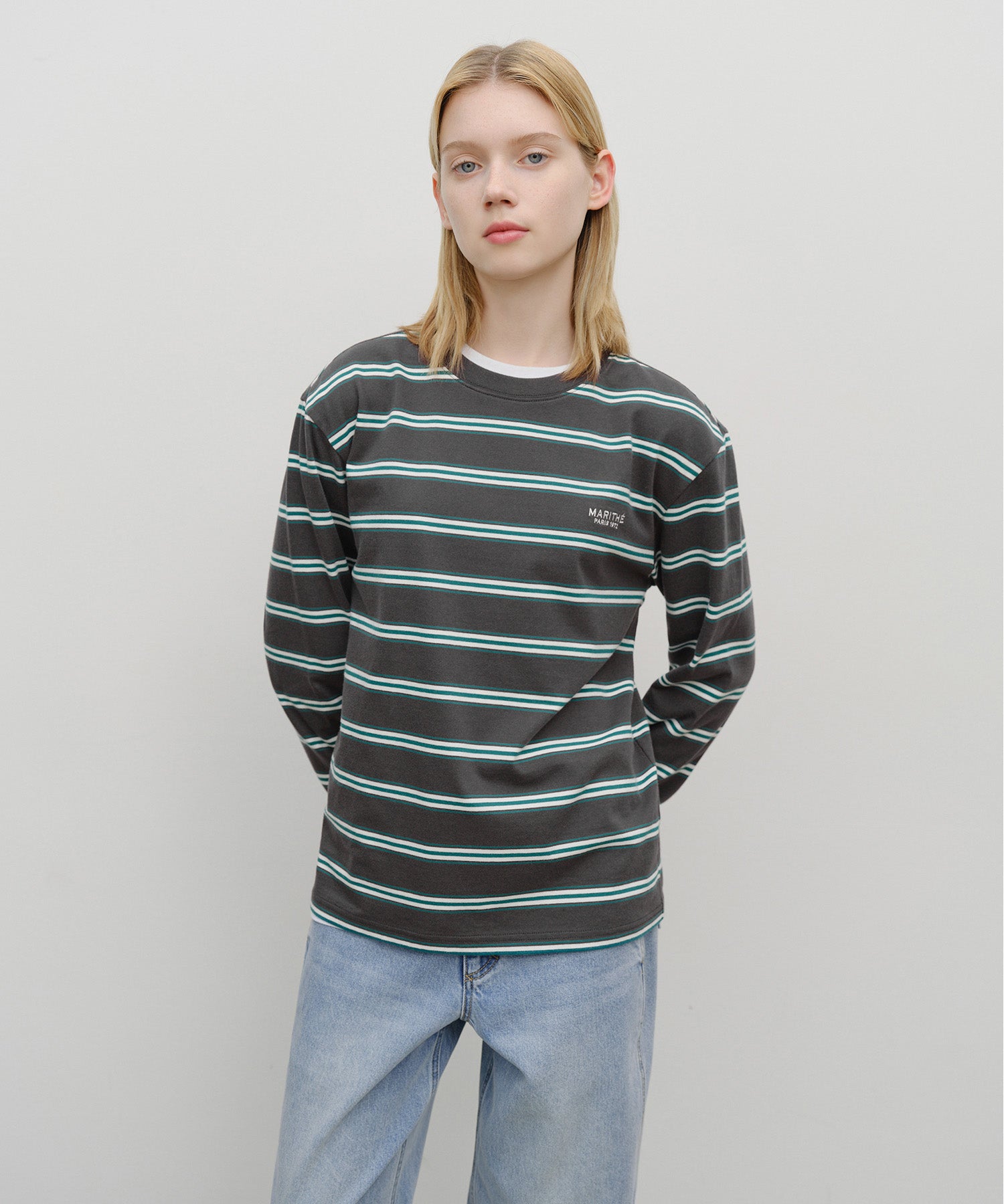 Marithe & Francois Girbaud - Multi Color Stripe Long Sleeve (Charcoal) product image 1 | TRAB K-Fashion Australia