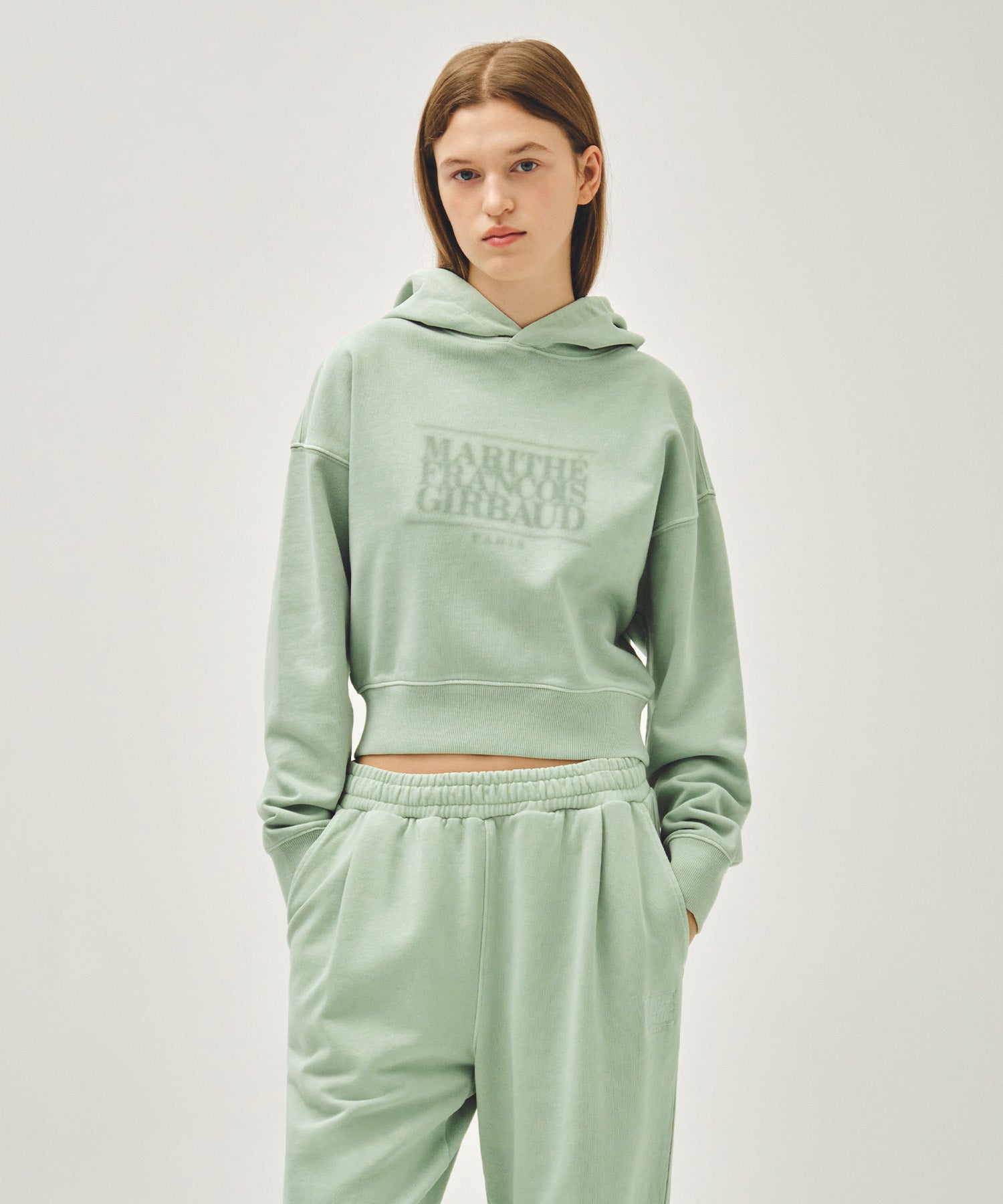 Marithe & Francois Girbaud - Shadow Classic Logo Dyeing Crop Hoodie (Mint) product image 1 | TRAB K-Fashion Australia