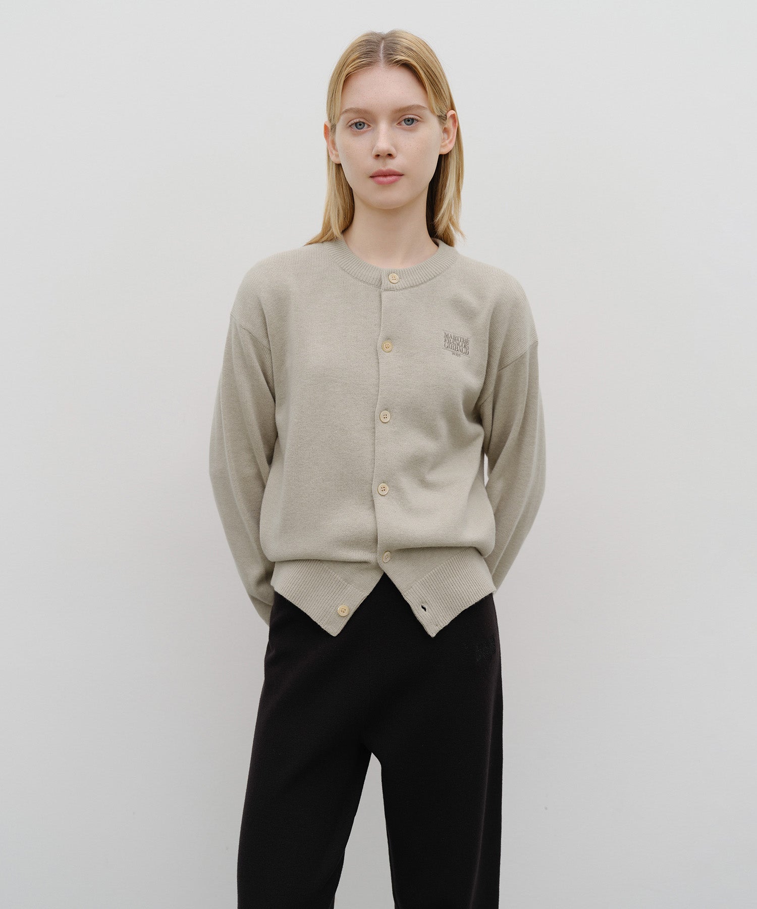 Marithe & Francois Girbaud - Basic Round Neck Cardigan (Beige) product image 1 | TRAB K-Fashion Australia