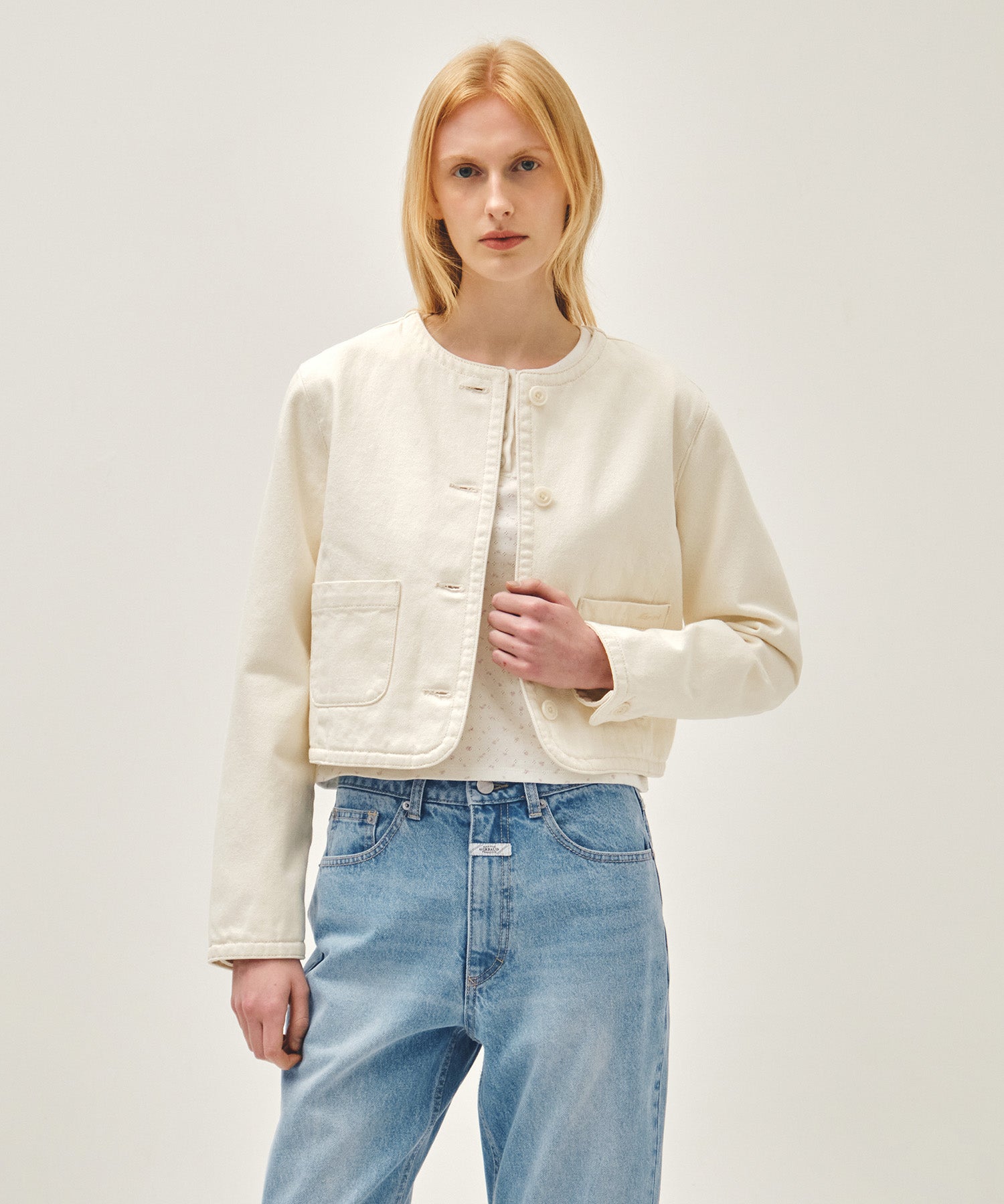 Marithe & Francois Girbaud - Round Neck Denim Jacket (Ecru) product image 4 | TRAB K-Fashion Australia