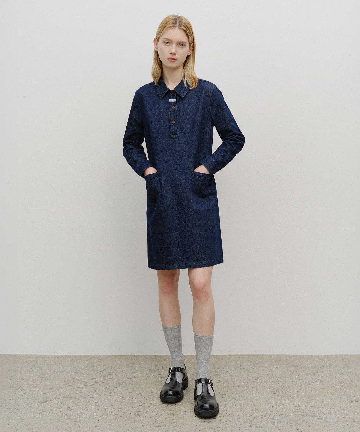 Marithe & Francois Girbaud - Denim Long Sleeve Dress (Dark Blue) product image 1 | TRAB K-Fashion Australia