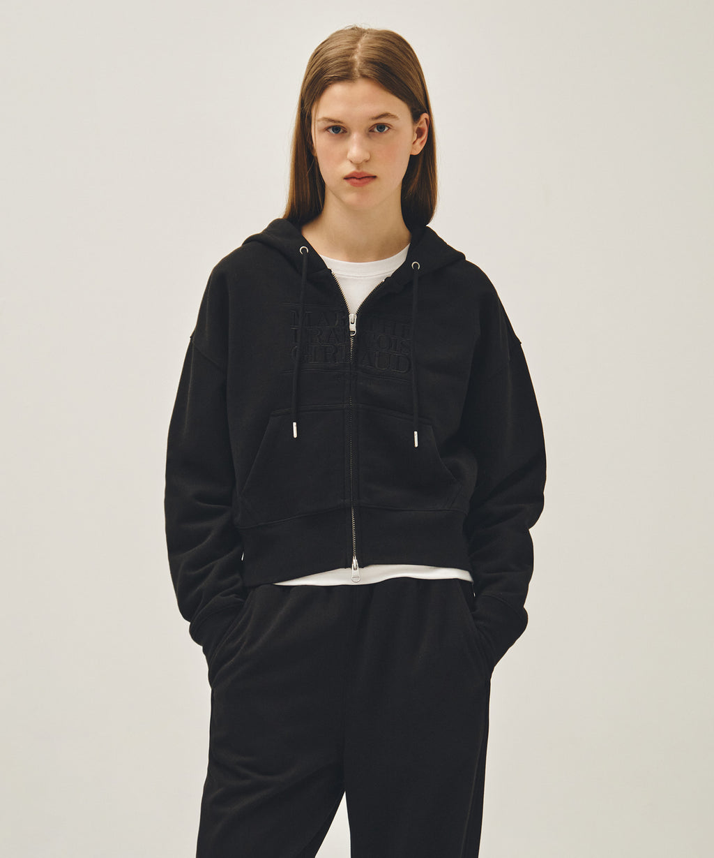 Marithe & Francois Girbaud - Classic Logo Crop Hoodie Zipup (Black Black) product image 1 | TRAB K-Fashion Australia