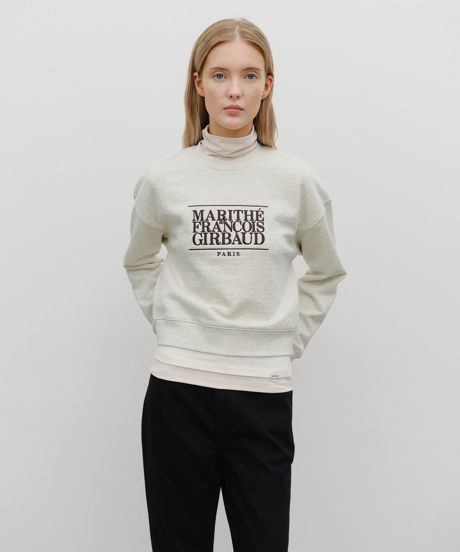 Marithe & Francois Girbaud - Classic Logo Crop Sweatshirt (Oatmeal) product image 1 | TRAB K-Fashion Australia