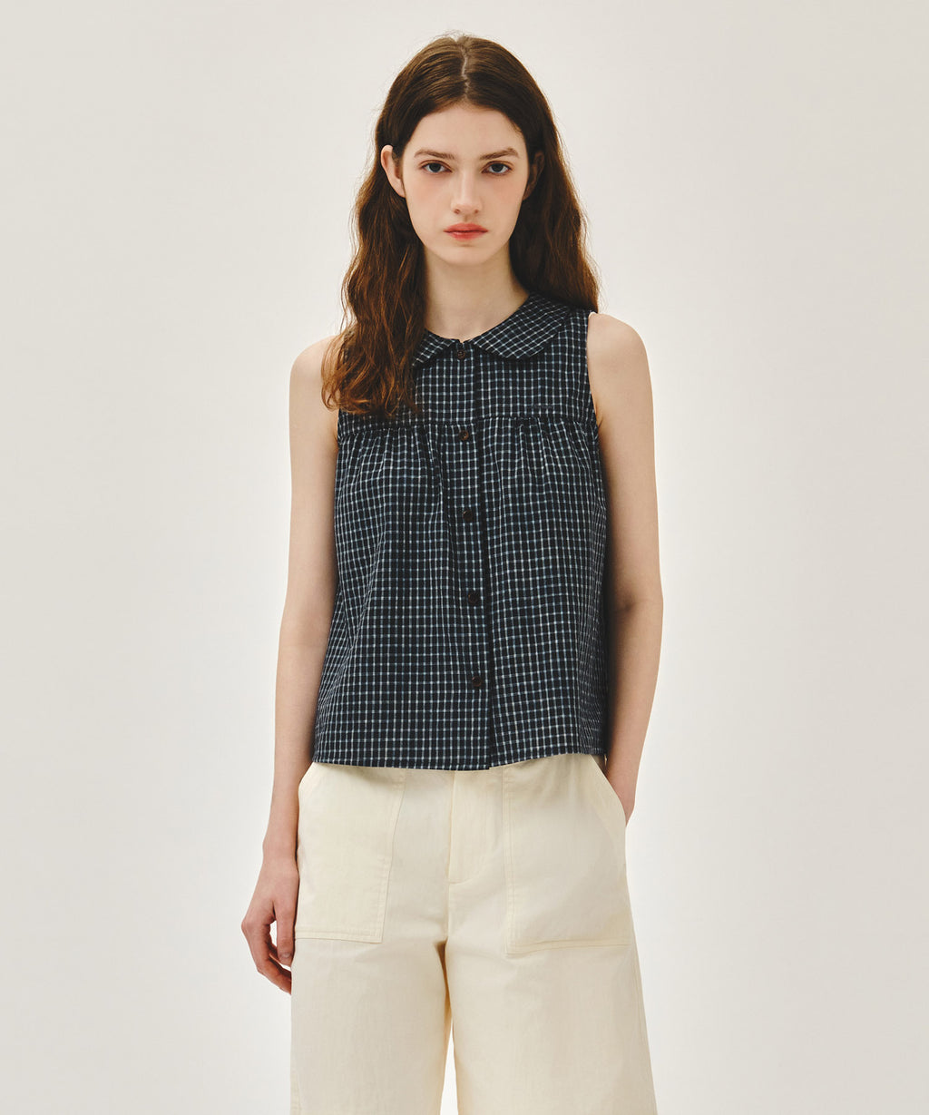 Marithe & Francois Girbaud - Round Collar Sleeveless Blouse (Charcoal) product image 1 | TRAB K-Fashion Australia