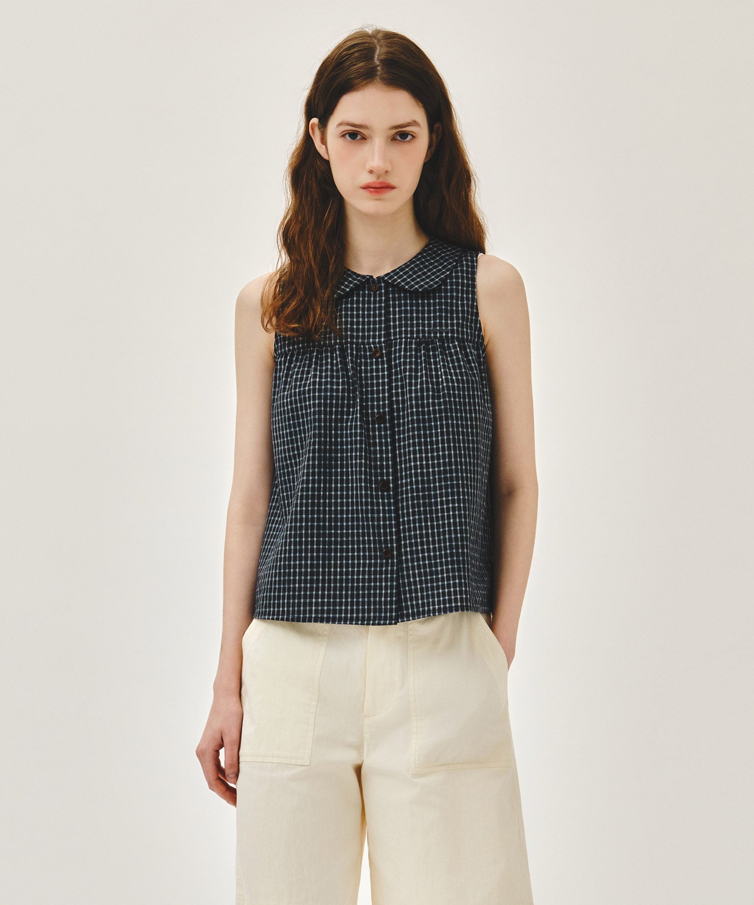 Marithe & Francois Girbaud - Round Collar Sleeveless Blouse (Charcoal) product image 1 | TRAB K-Fashion Australia
