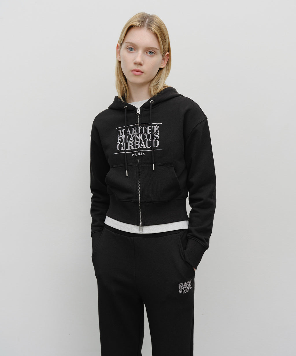 Marithe & Francois Girbaud - Embroidery Classic Logo Crop Hoodie Zipup (Black) product image 1 | TRAB K-Fashion Australia
